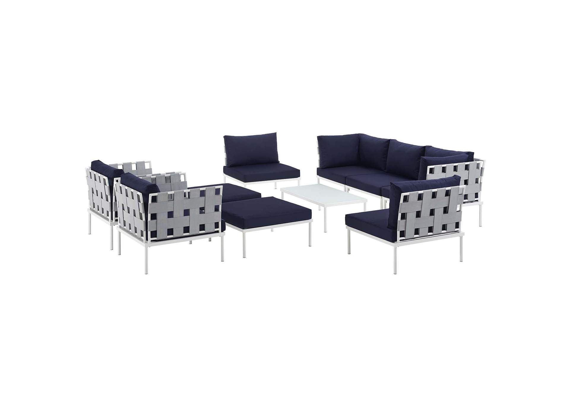 White Navy Harmony 10 Piece Outdoor Patio Aluminum Sectional Sofa Set,Modway