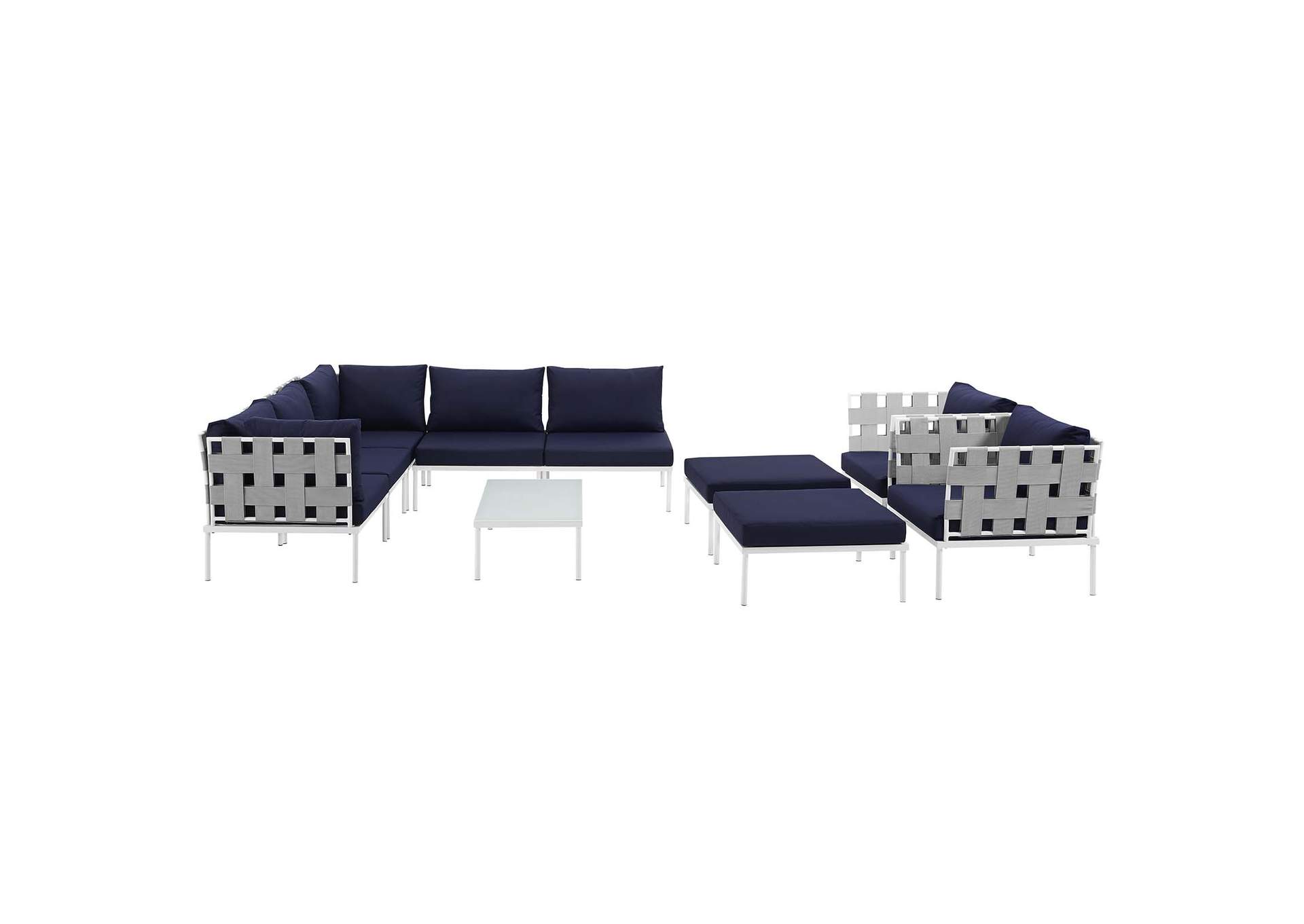 White Navy Harmony 10 Piece Outdoor Patio Aluminum Sectional Sofa Set,Modway