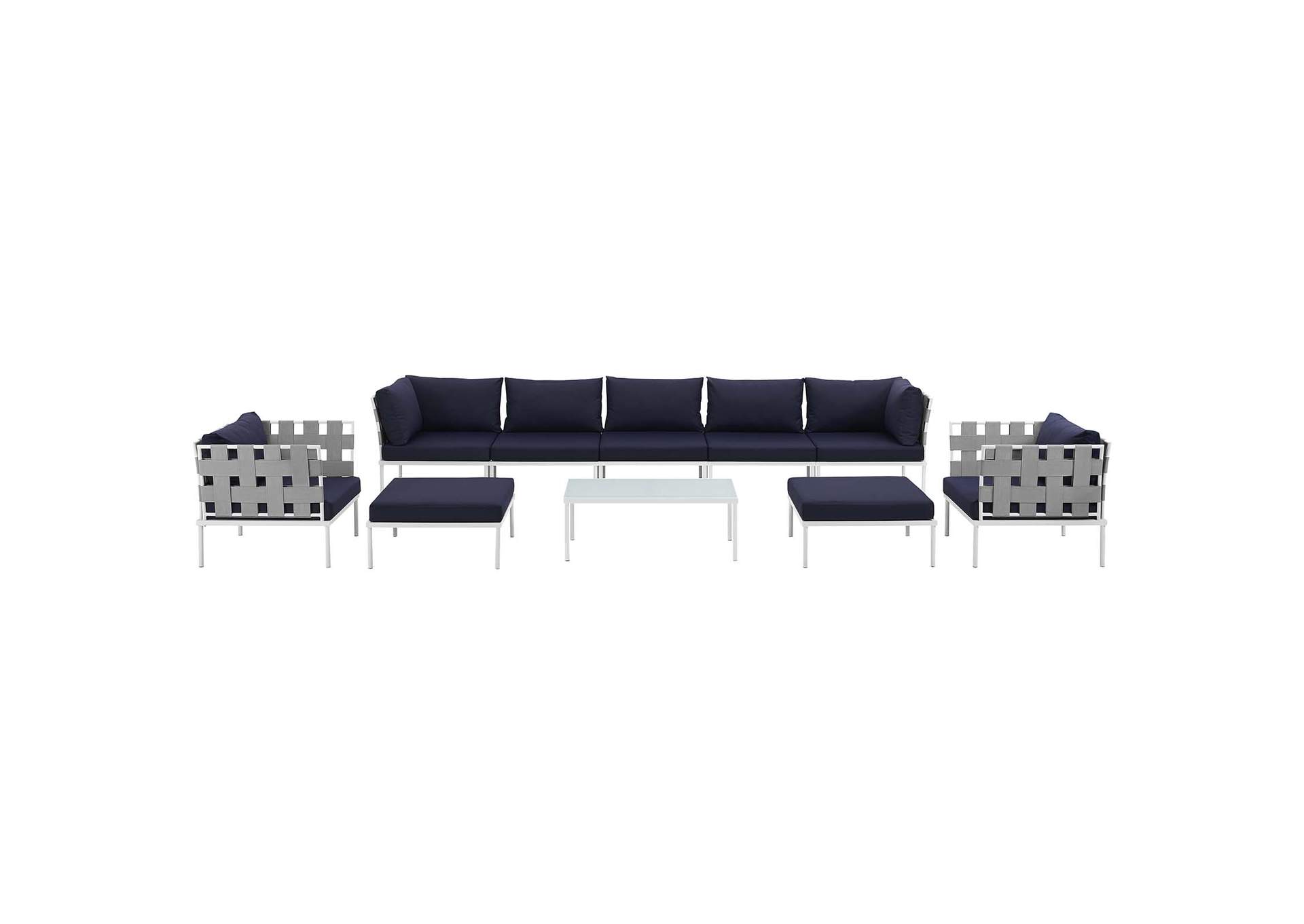 White Navy Harmony 10 Piece Outdoor Patio Aluminum Sectional Sofa Set,Modway