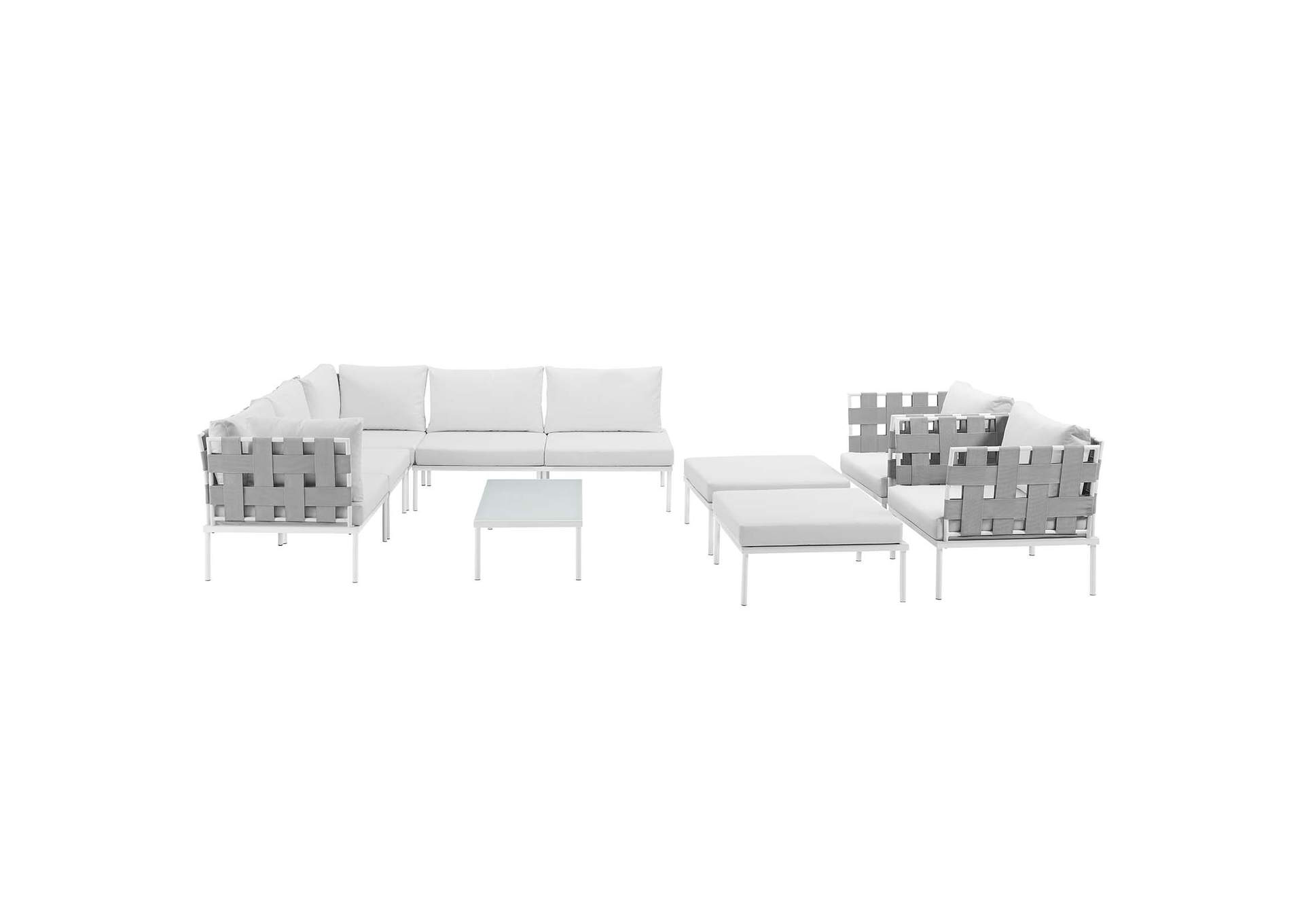 White White Harmony 10 Piece Outdoor Patio Aluminum Sectional Sofa Set,Modway