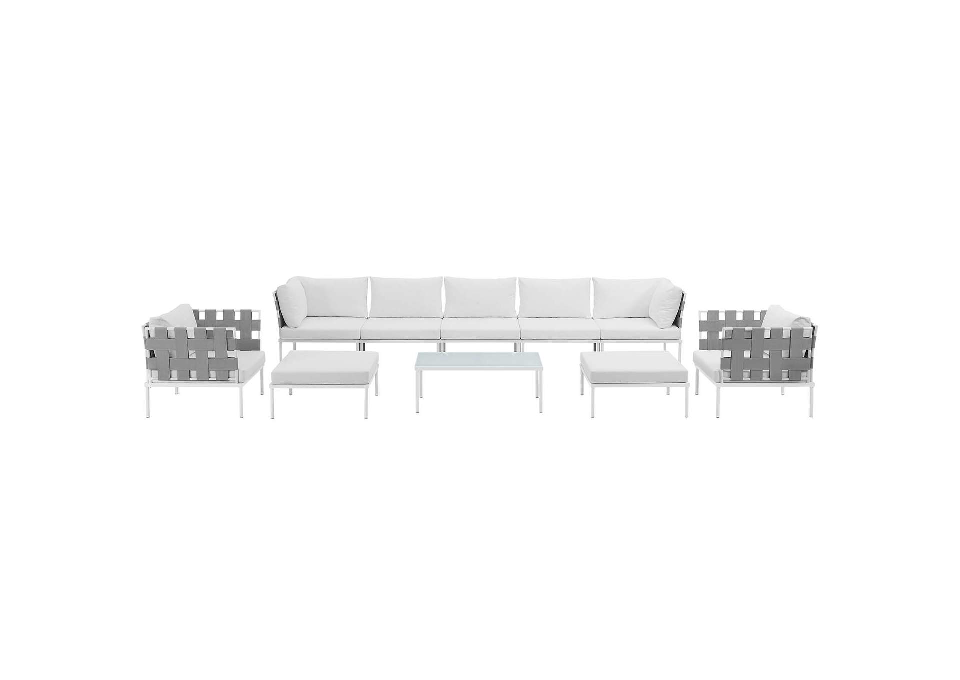 White White Harmony 10 Piece Outdoor Patio Aluminum Sectional Sofa Set,Modway