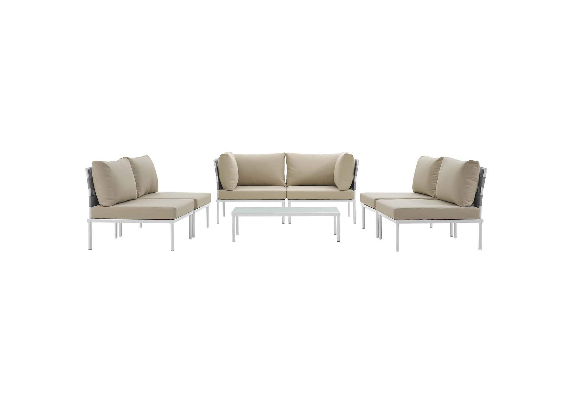 White Beige Harmony 7 Piece Outdoor Patio Aluminum Sectional Sofa Set,Modway
