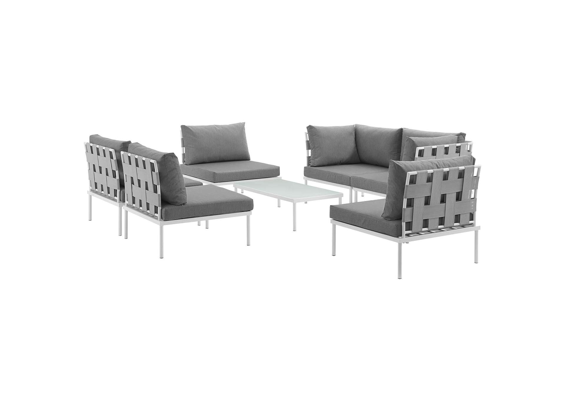 White Gray Harmony 7 Piece Outdoor Patio Aluminum Sectional Sofa Set,Modway