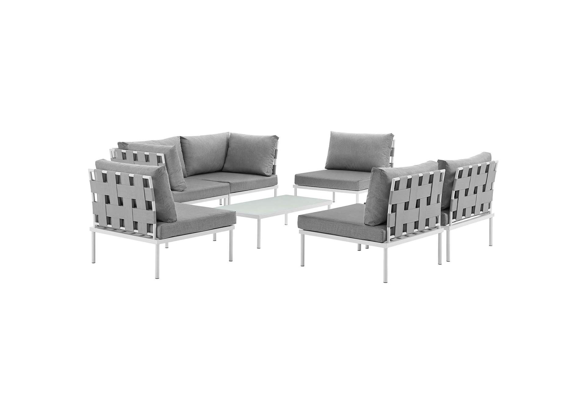 White Gray Harmony 7 Piece Outdoor Patio Aluminum Sectional Sofa Set,Modway