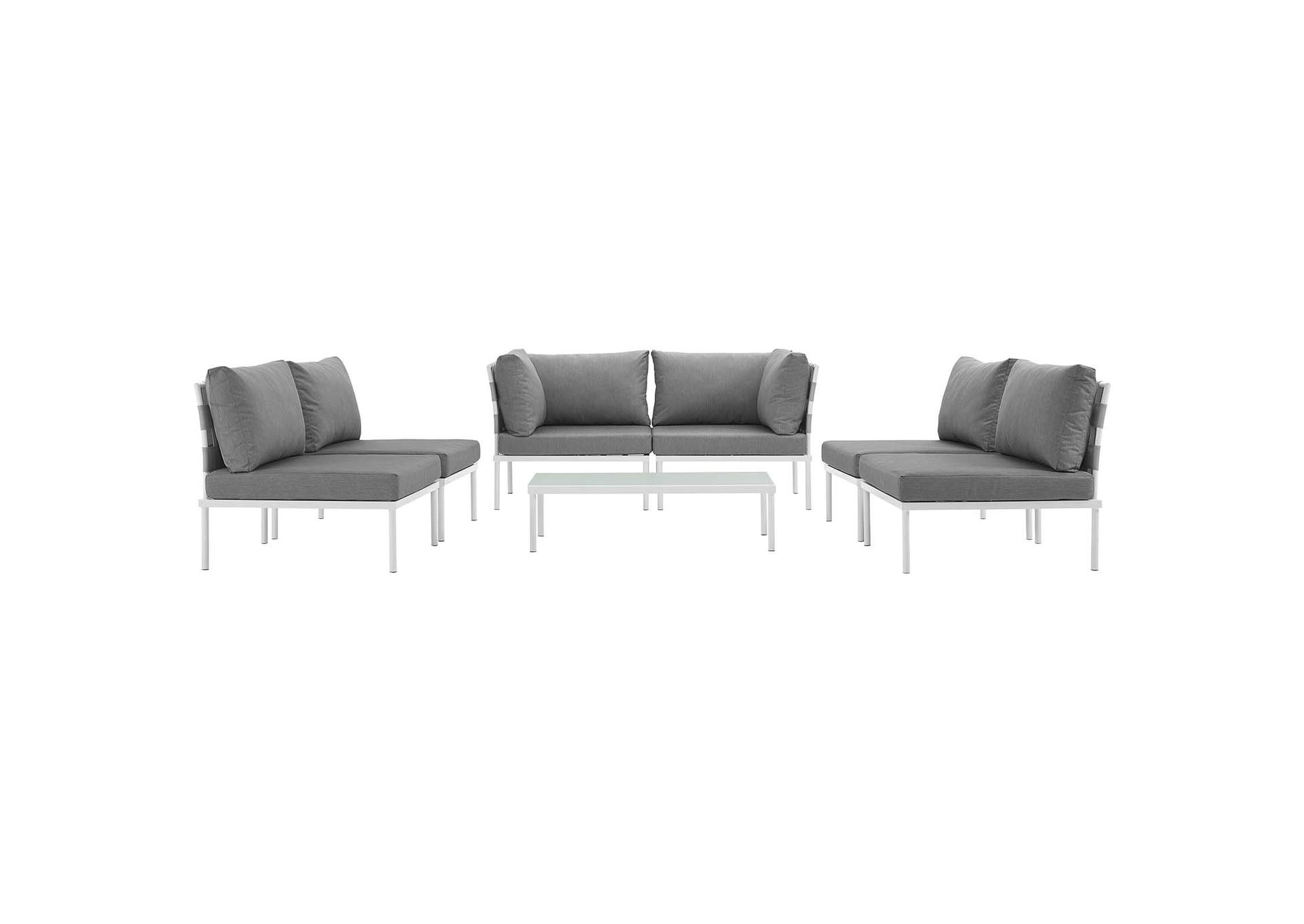 White Gray Harmony 7 Piece Outdoor Patio Aluminum Sectional Sofa Set,Modway