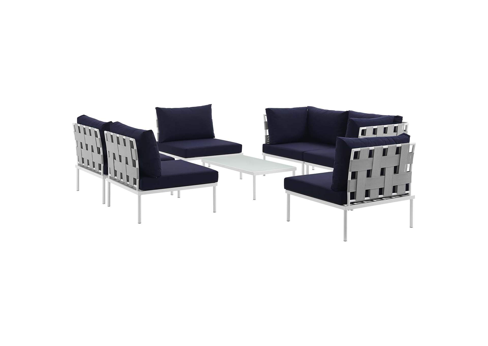 White Navy Harmony 7 Piece Outdoor Patio Aluminum Sectional Sofa Set,Modway