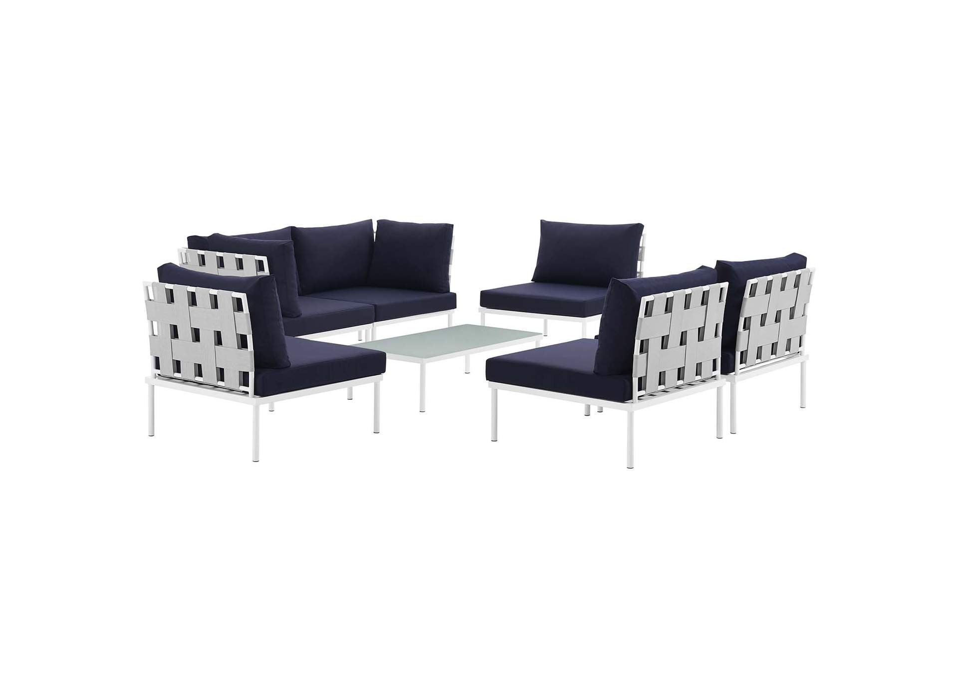 White Navy Harmony 7 Piece Outdoor Patio Aluminum Sectional Sofa Set,Modway