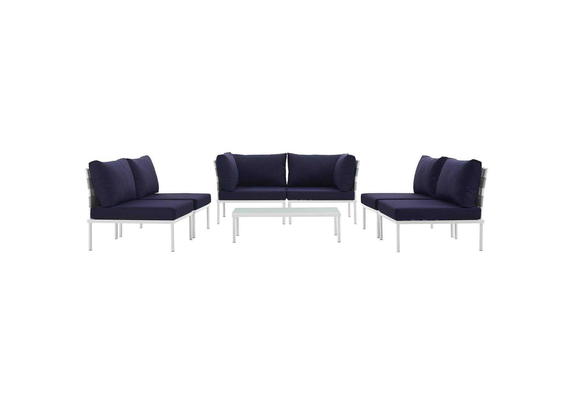 White Navy Harmony 7 Piece Outdoor Patio Aluminum Sectional Sofa Set,Modway