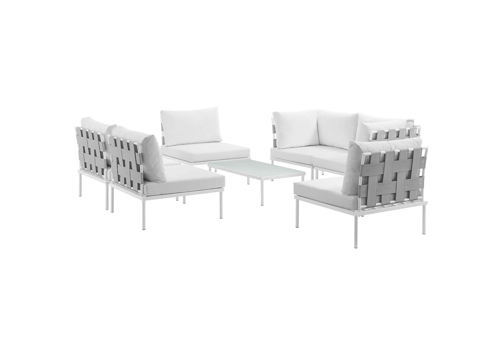 Harmony White White 7 Piece Outdoor Patio Aluminum Sectional Sofa Set,Modway