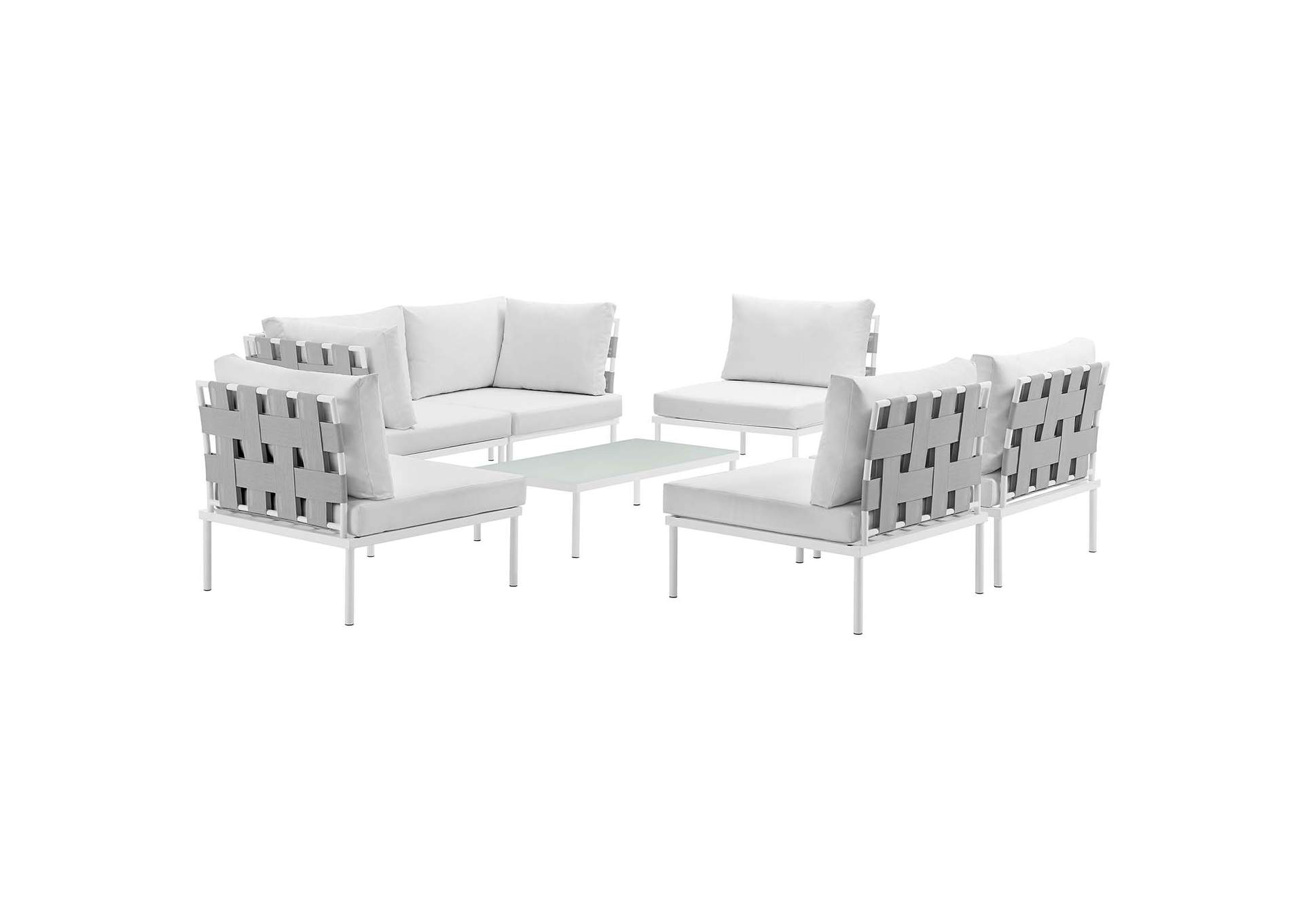 Harmony White White 7 Piece Outdoor Patio Aluminum Sectional Sofa Set,Modway