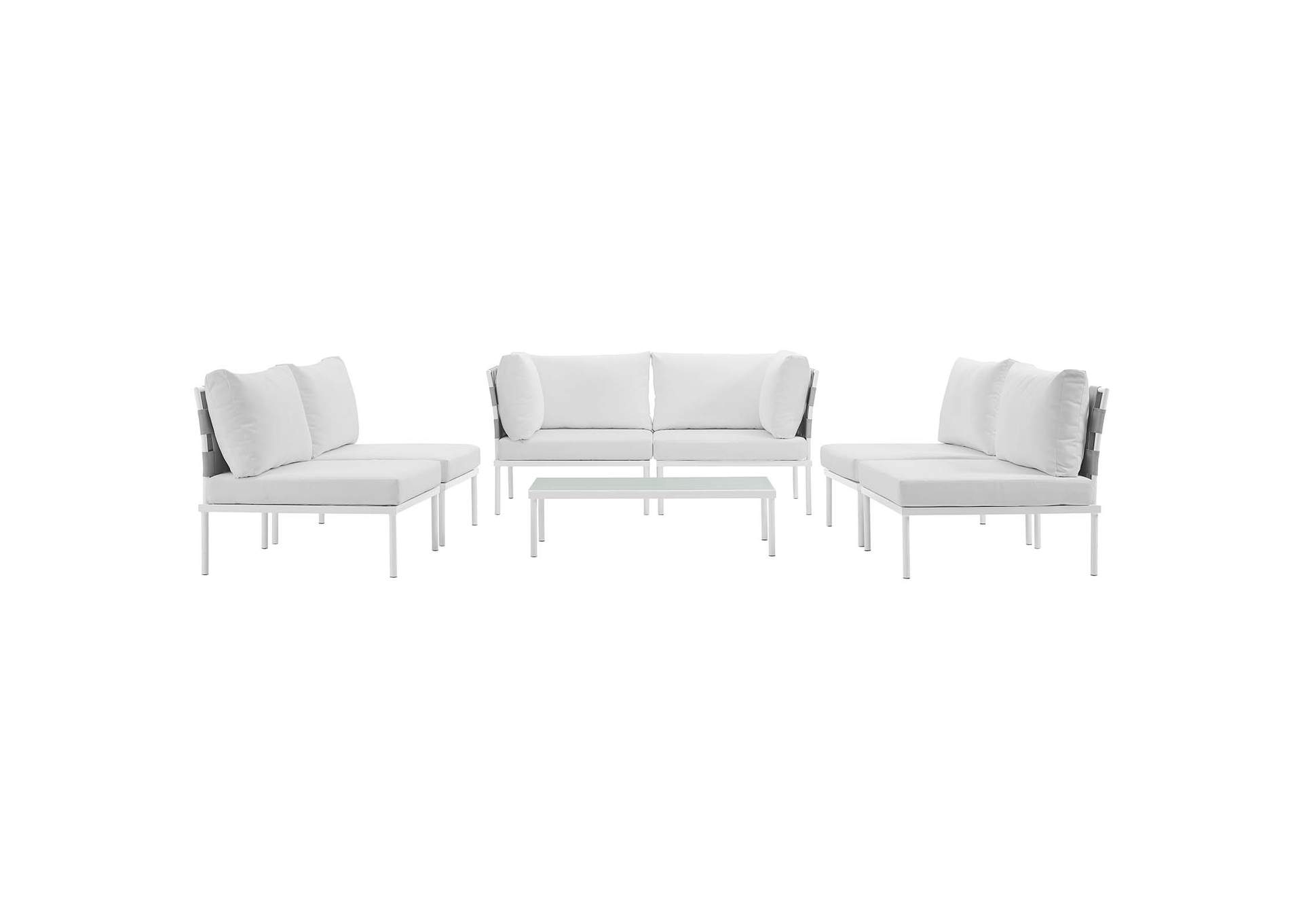 Harmony White White 7 Piece Outdoor Patio Aluminum Sectional Sofa Set,Modway