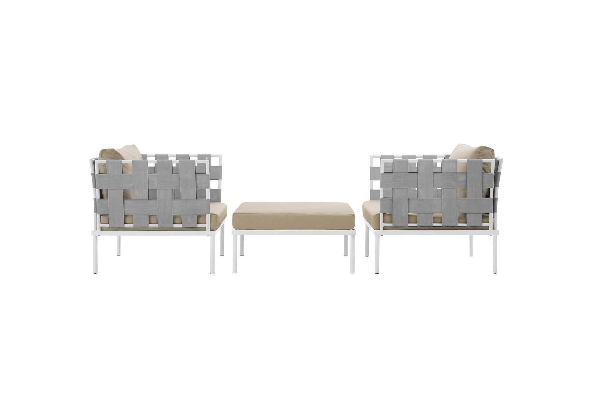 White Beige Harmony 3 Piece Outdoor Patio Aluminum Sectional Sofa Set,Modway