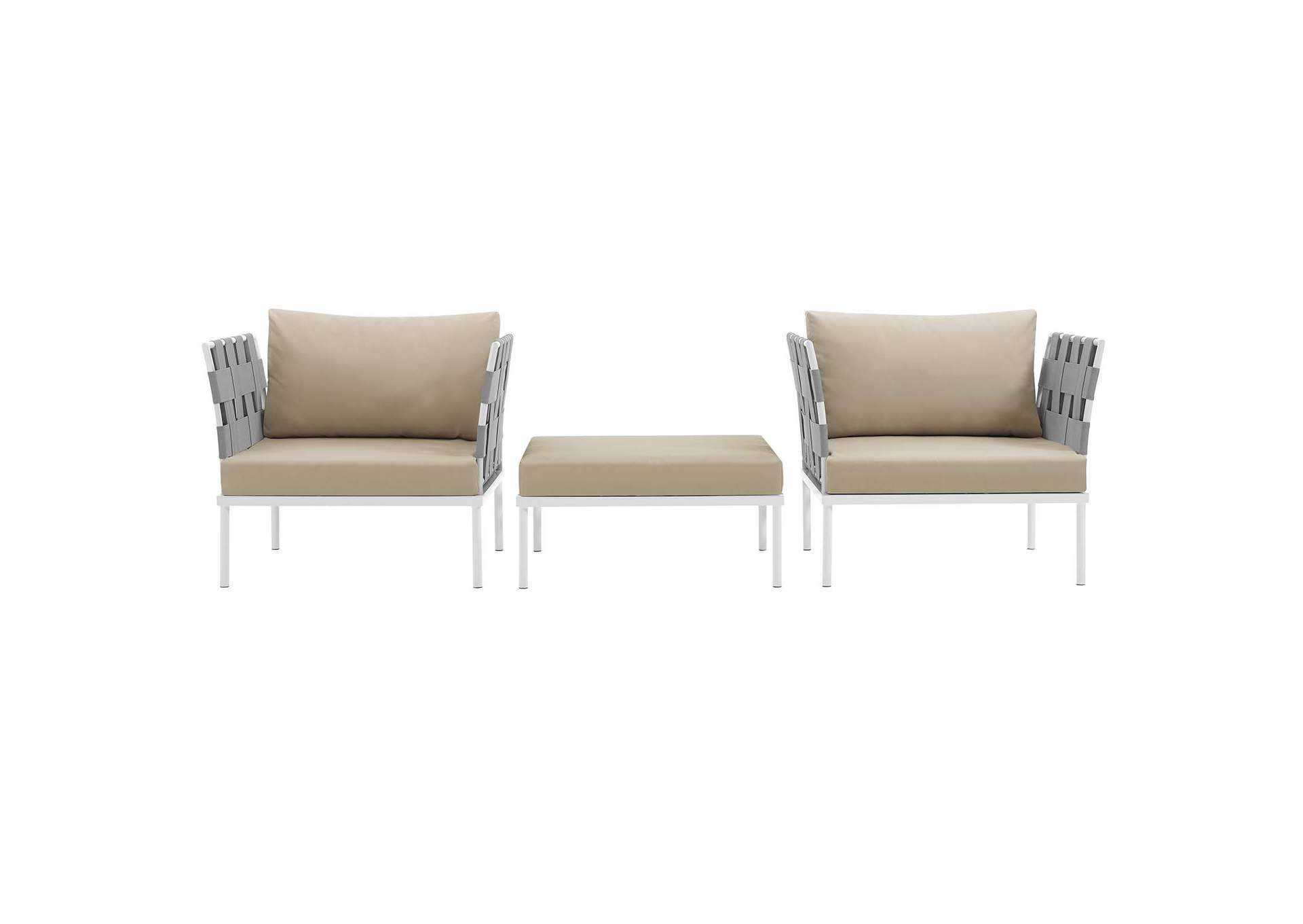 White Beige Harmony 3 Piece Outdoor Patio Aluminum Sectional Sofa Set,Modway