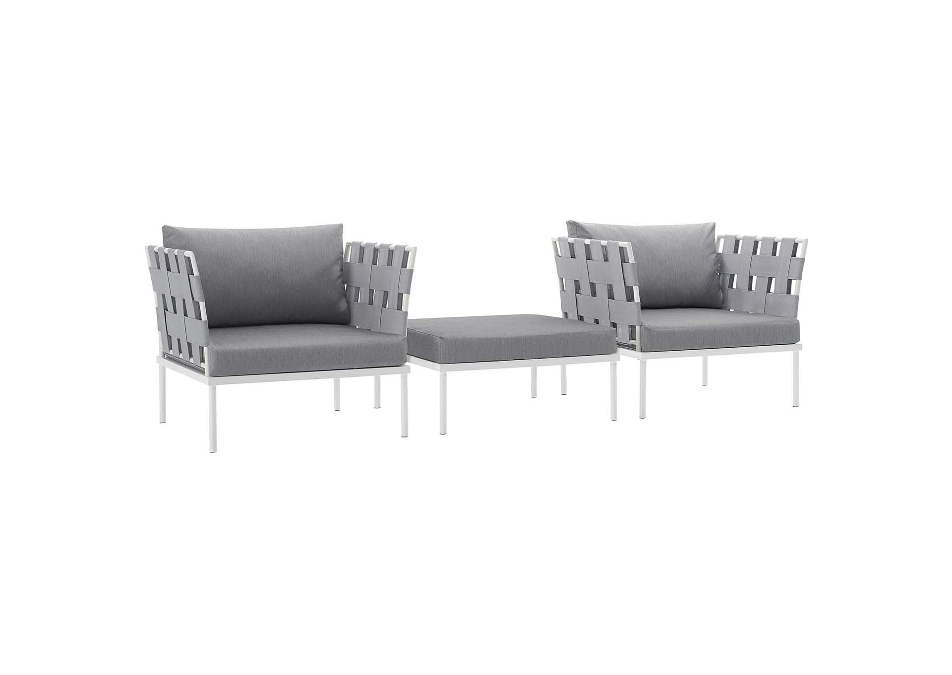 White Gray Harmony 3 Piece Outdoor Patio Aluminum Sectional Sofa Set,Modway