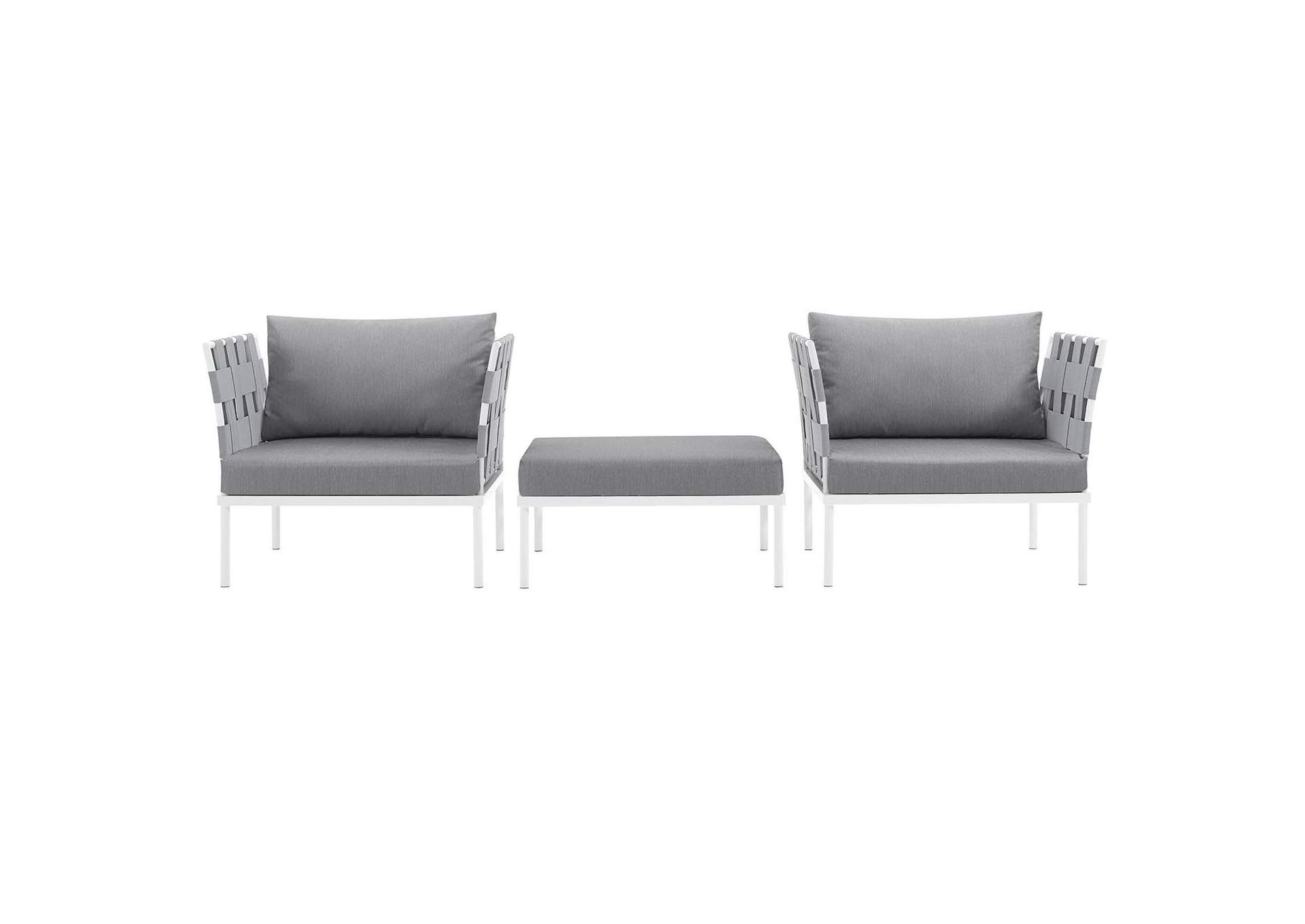 White Gray Harmony 3 Piece Outdoor Patio Aluminum Sectional Sofa Set,Modway
