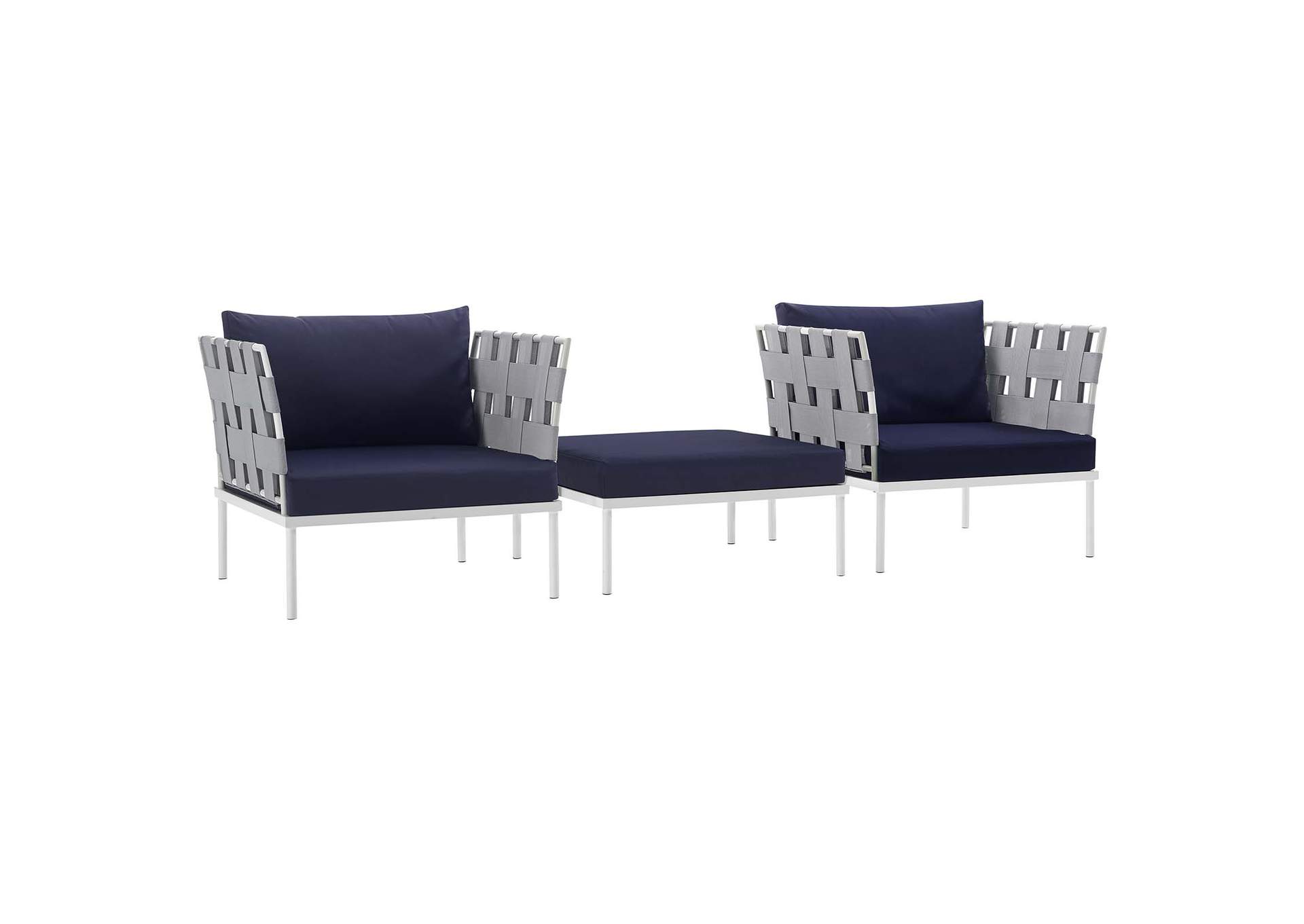 White Navy Harmony 3 Piece Outdoor Patio Aluminum Sectional Sofa Set,Modway