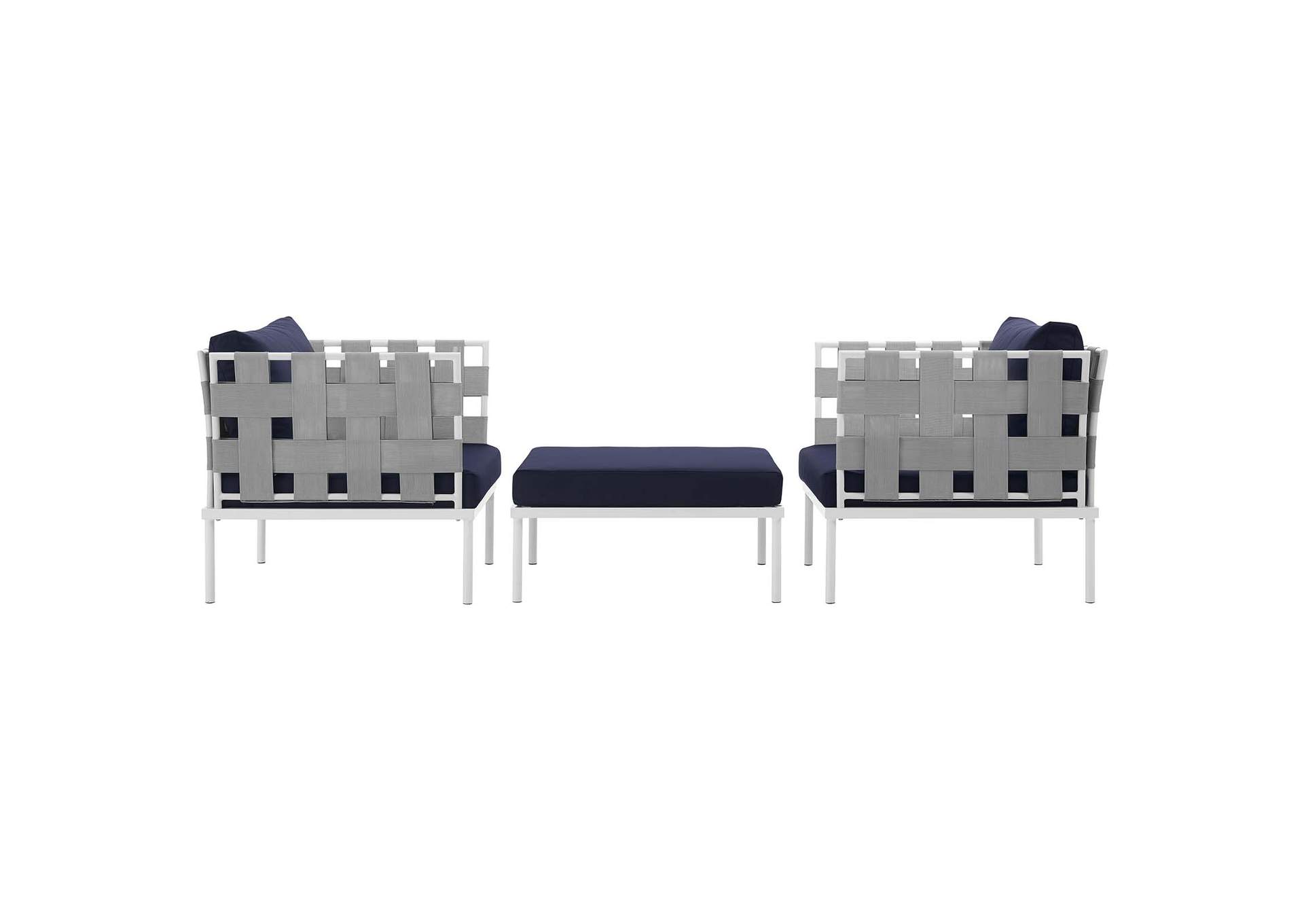White Navy Harmony 3 Piece Outdoor Patio Aluminum Sectional Sofa Set,Modway