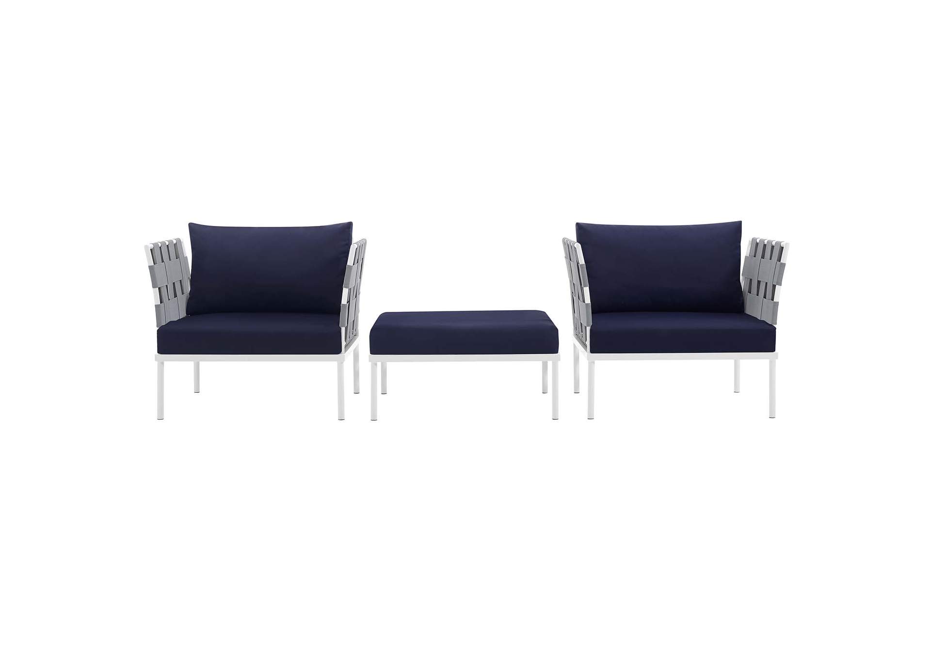 White Navy Harmony 3 Piece Outdoor Patio Aluminum Sectional Sofa Set,Modway