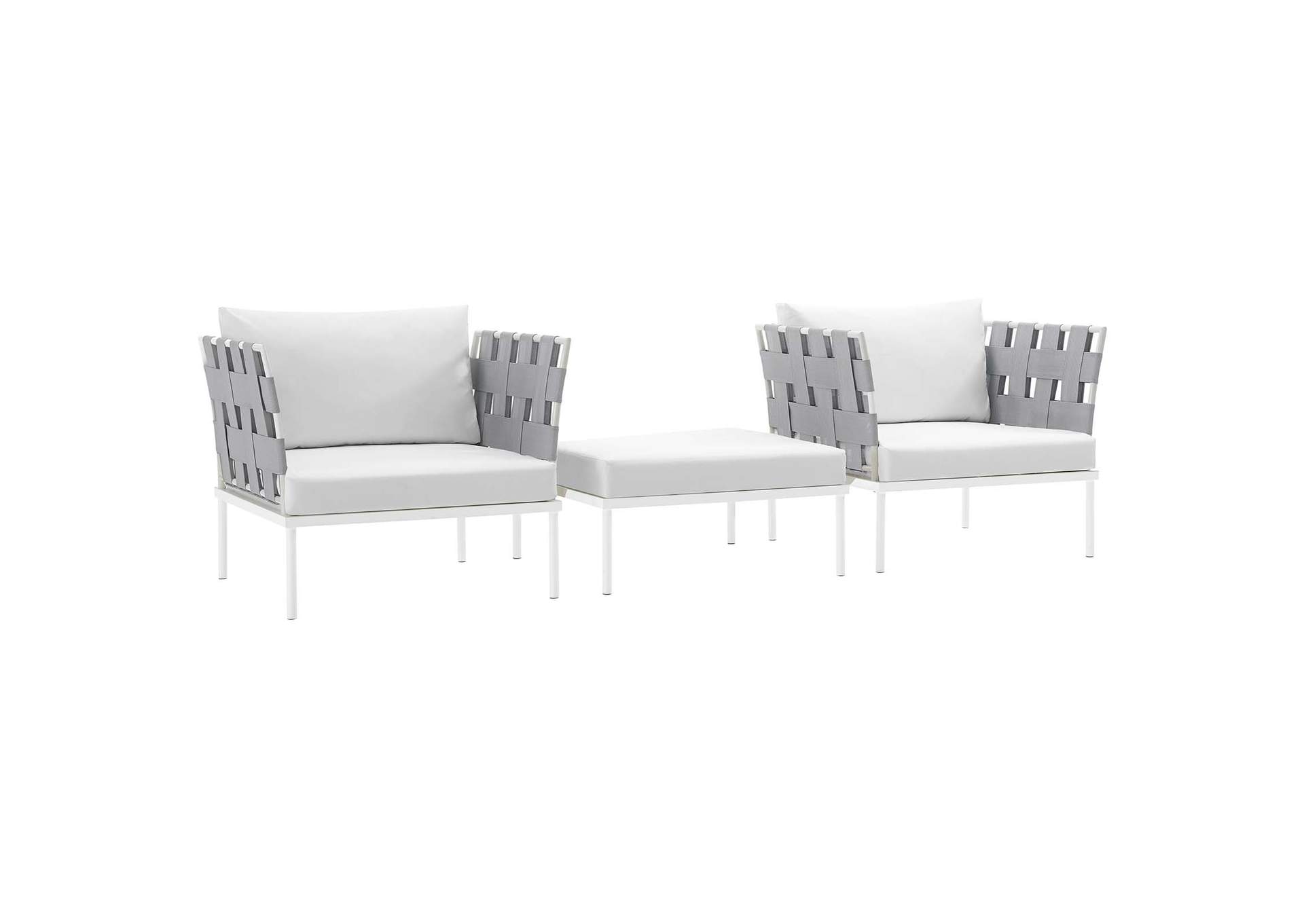 White White Harmony 3 Piece Outdoor Patio Aluminum Sectional Sofa Set,Modway
