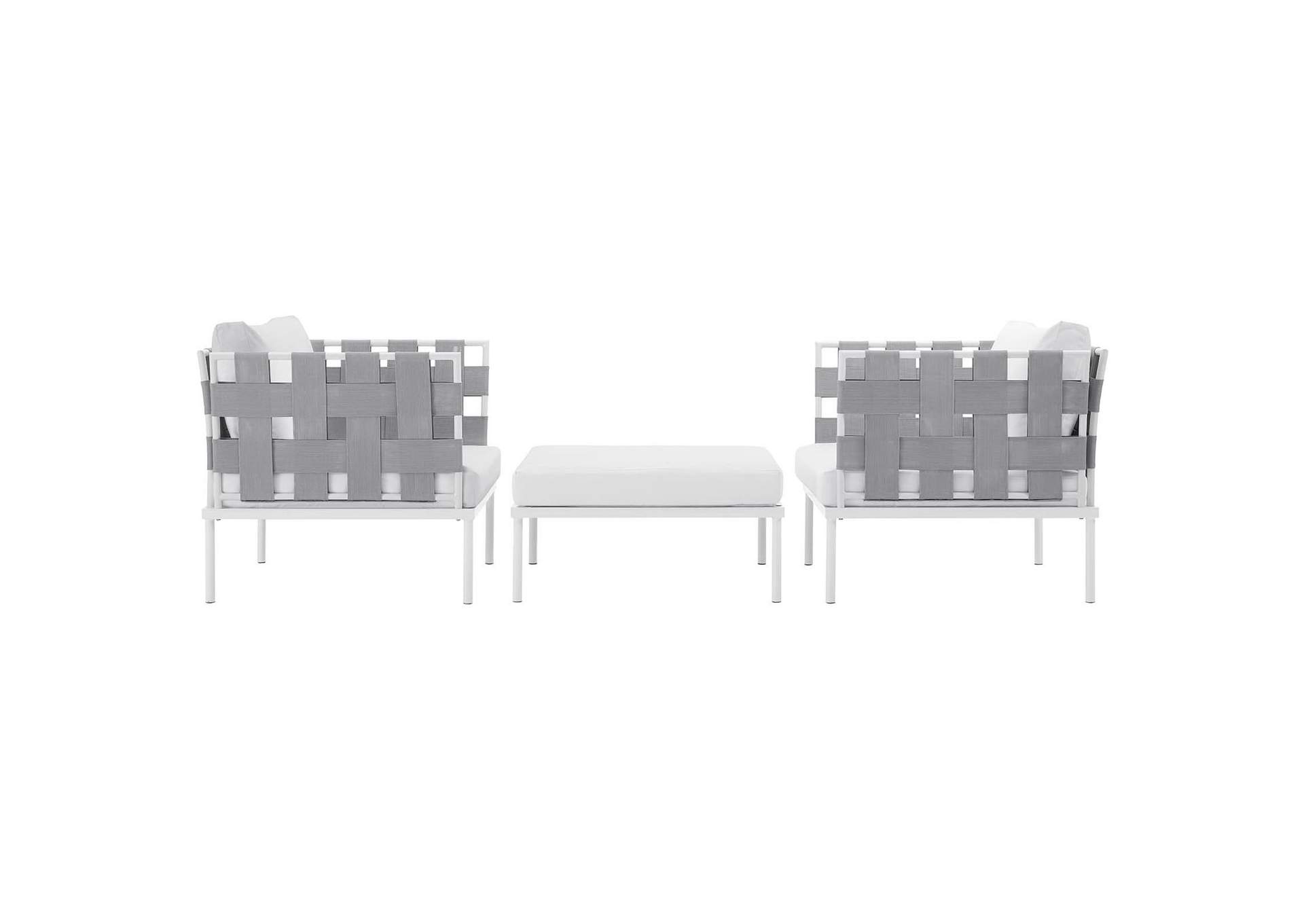 White White Harmony 3 Piece Outdoor Patio Aluminum Sectional Sofa Set,Modway