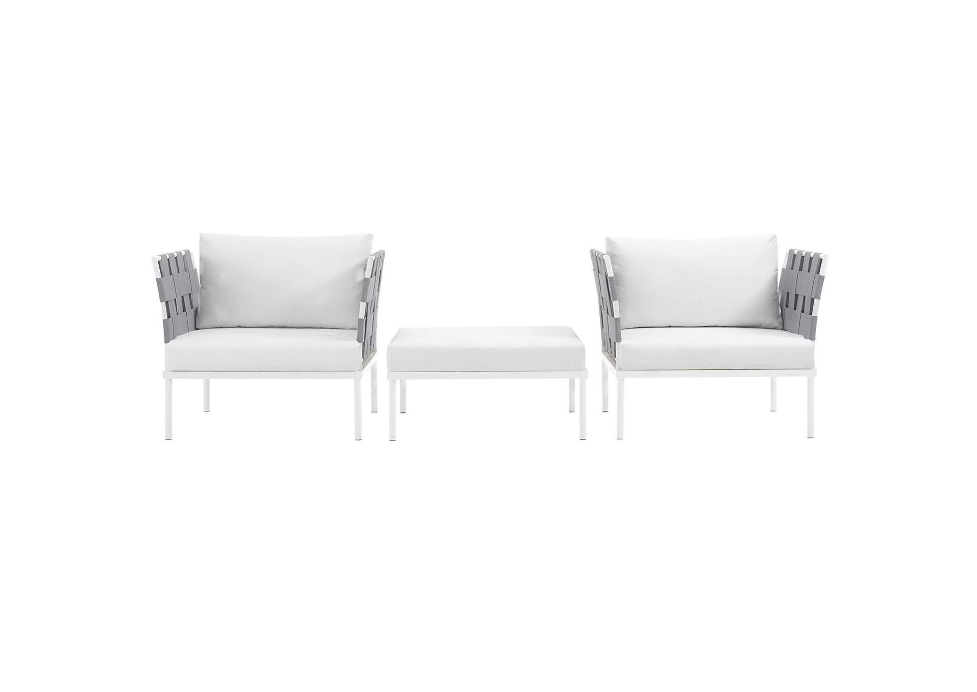 White White Harmony 3 Piece Outdoor Patio Aluminum Sectional Sofa Set,Modway