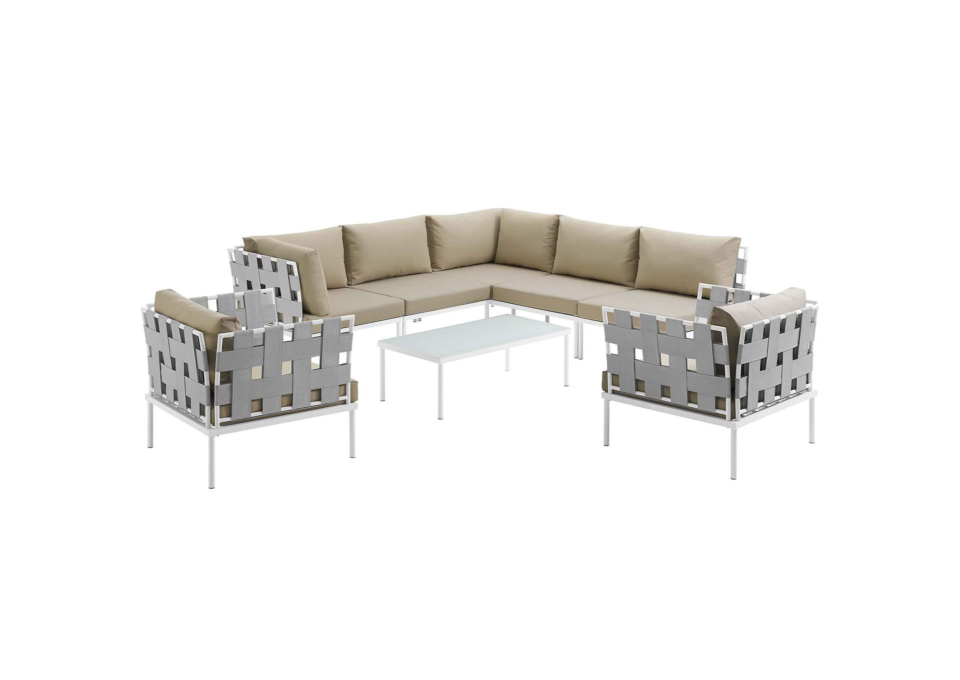 White Beige Harmony 8 Piece Outdoor Patio Aluminum Sectional Sofa Set,Modway