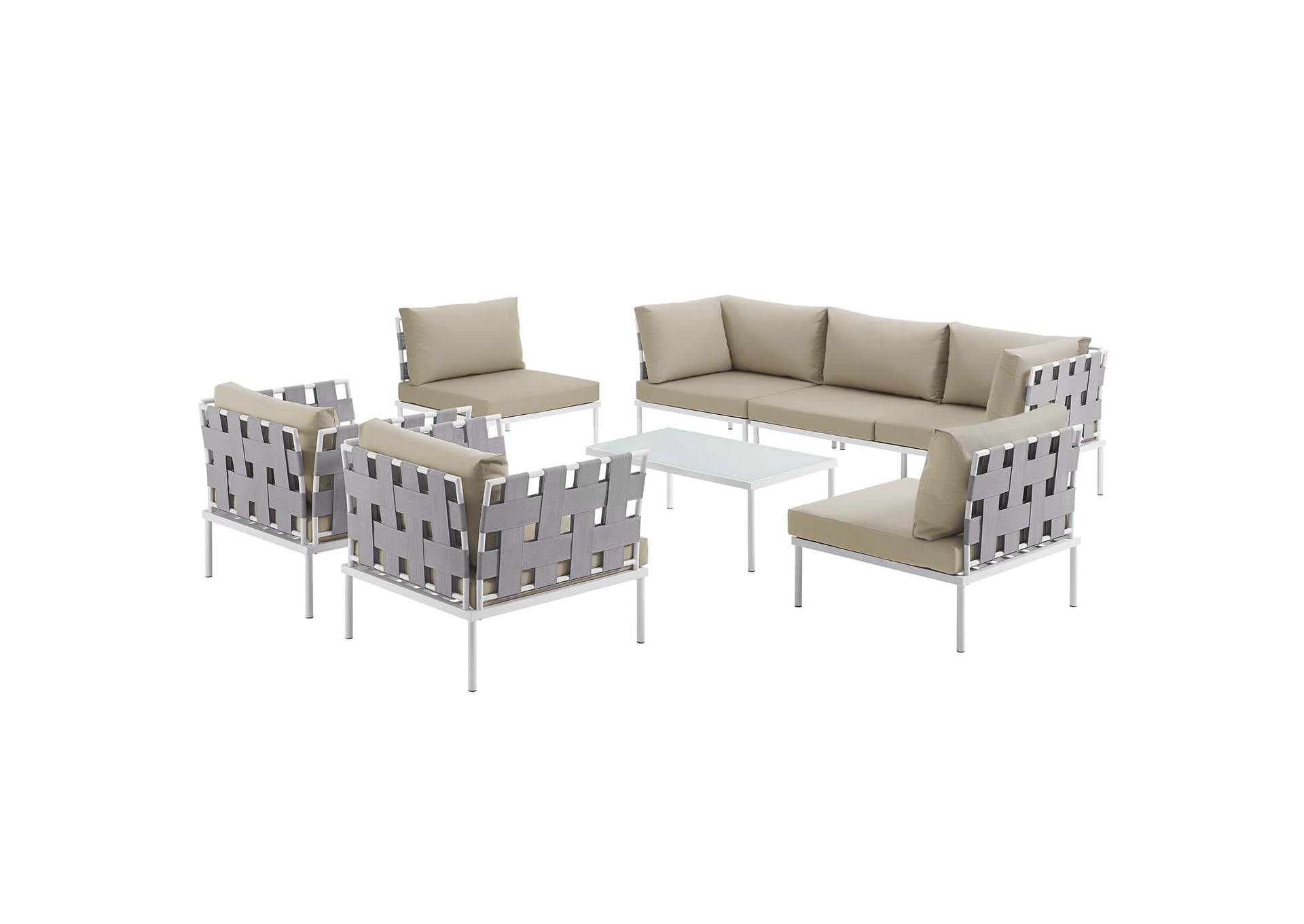 White Beige Harmony 8 Piece Outdoor Patio Aluminum Sectional Sofa Set,Modway