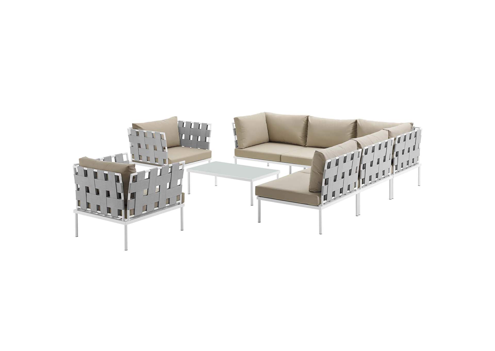 White Beige Harmony 8 Piece Outdoor Patio Aluminum Sectional Sofa Set,Modway