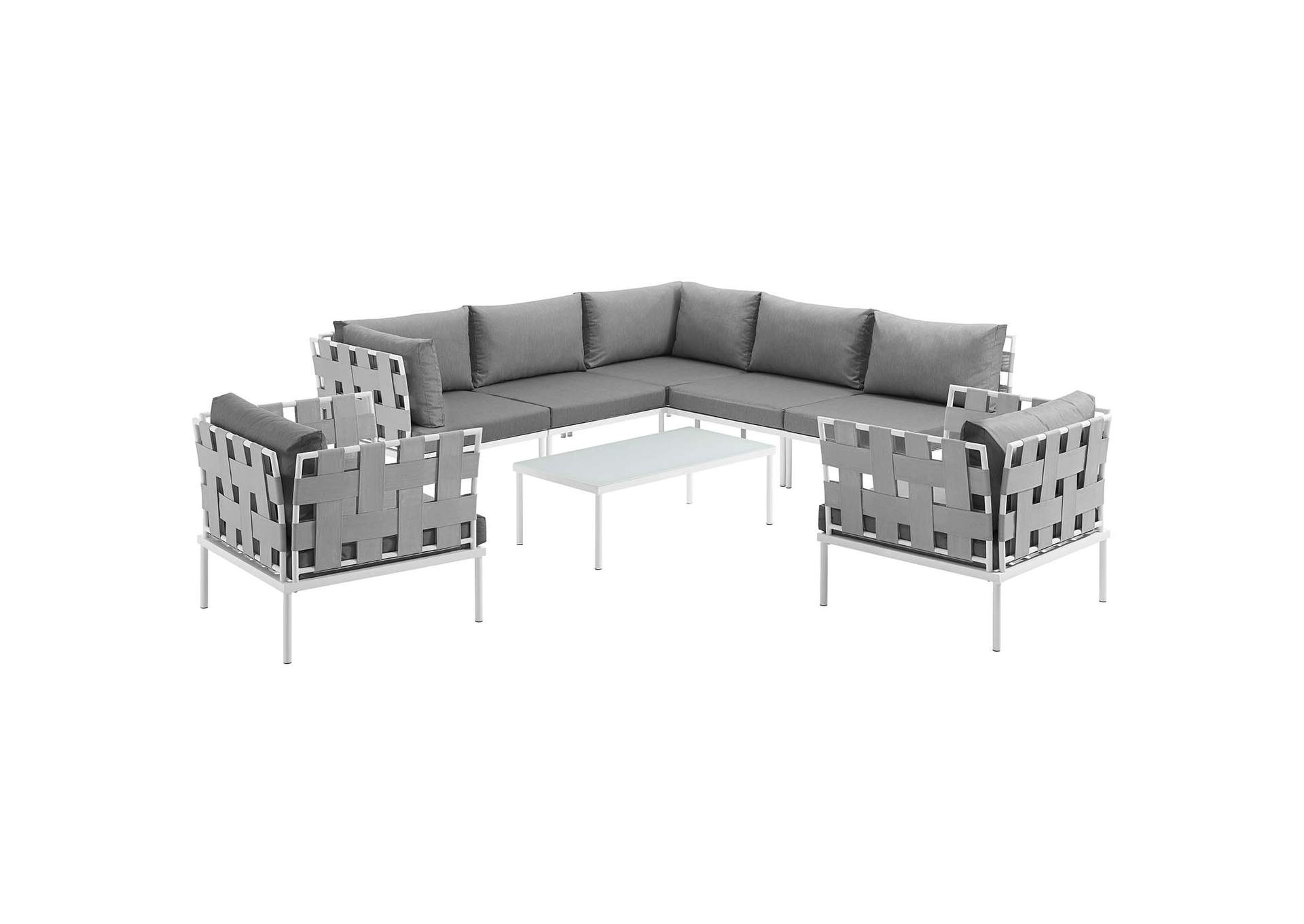 White Gray Harmony 8 Piece Outdoor Patio Aluminum Sectional Sofa Set,Modway