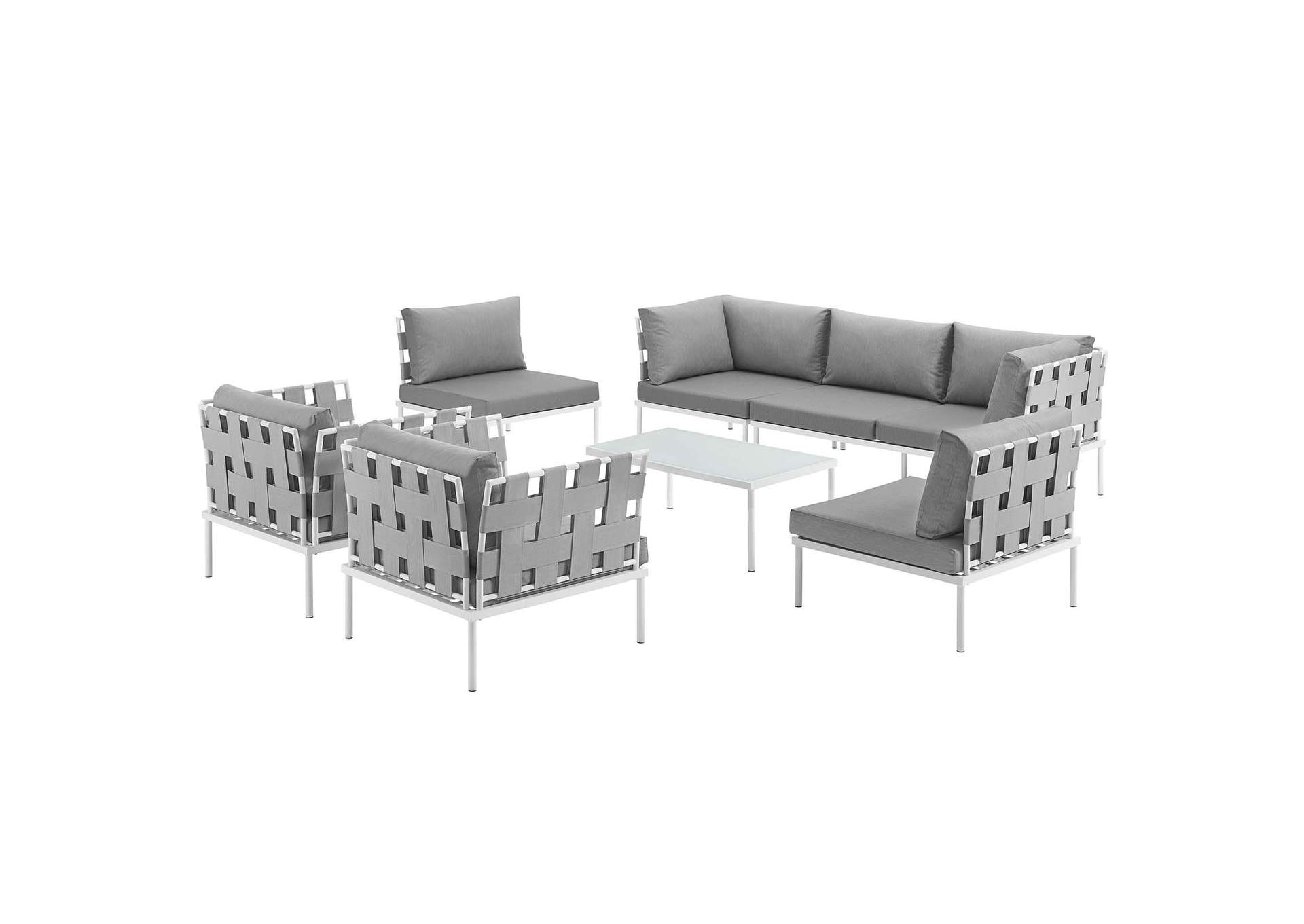 White Gray Harmony 8 Piece Outdoor Patio Aluminum Sectional Sofa Set,Modway