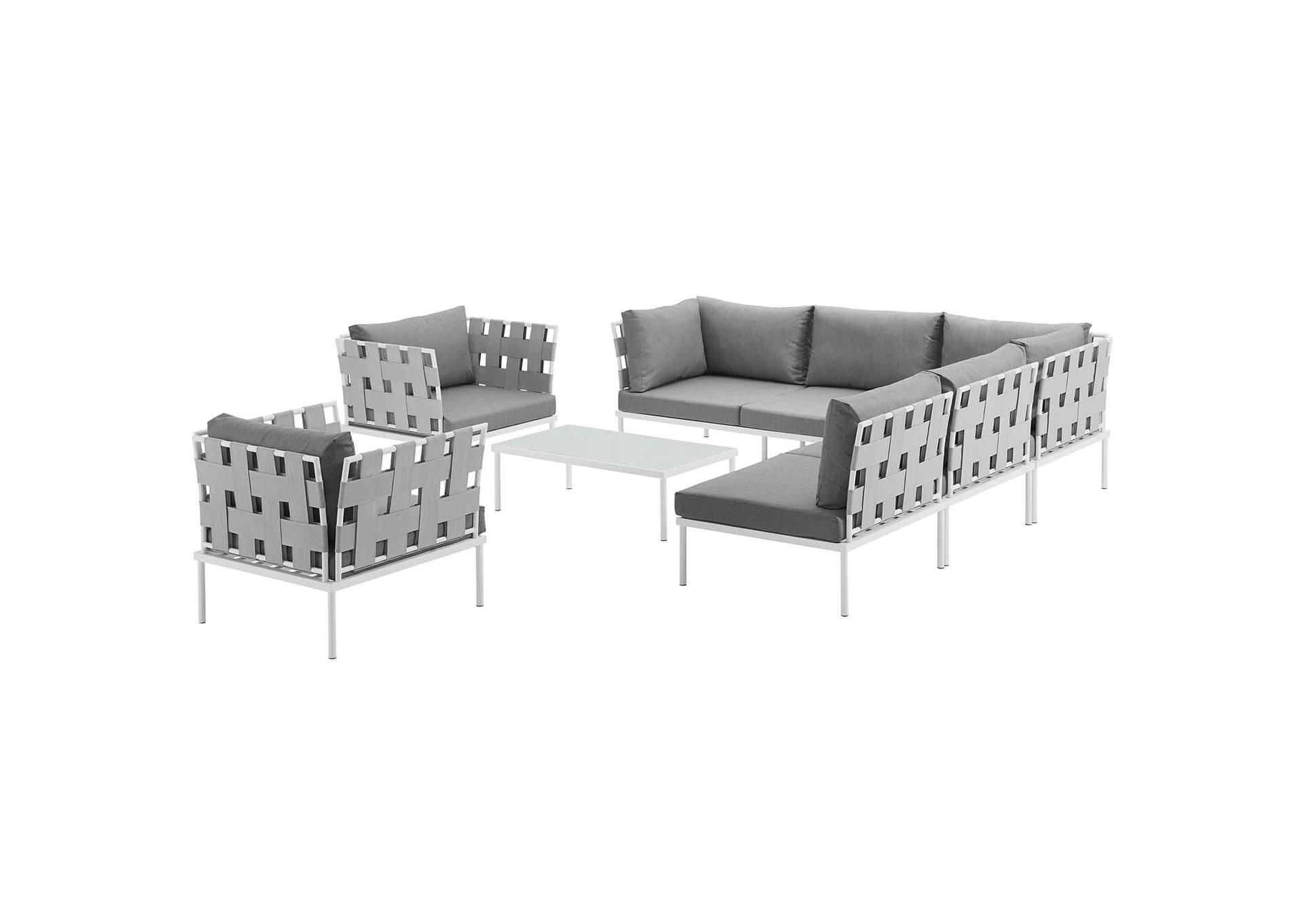 White Gray Harmony 8 Piece Outdoor Patio Aluminum Sectional Sofa Set,Modway