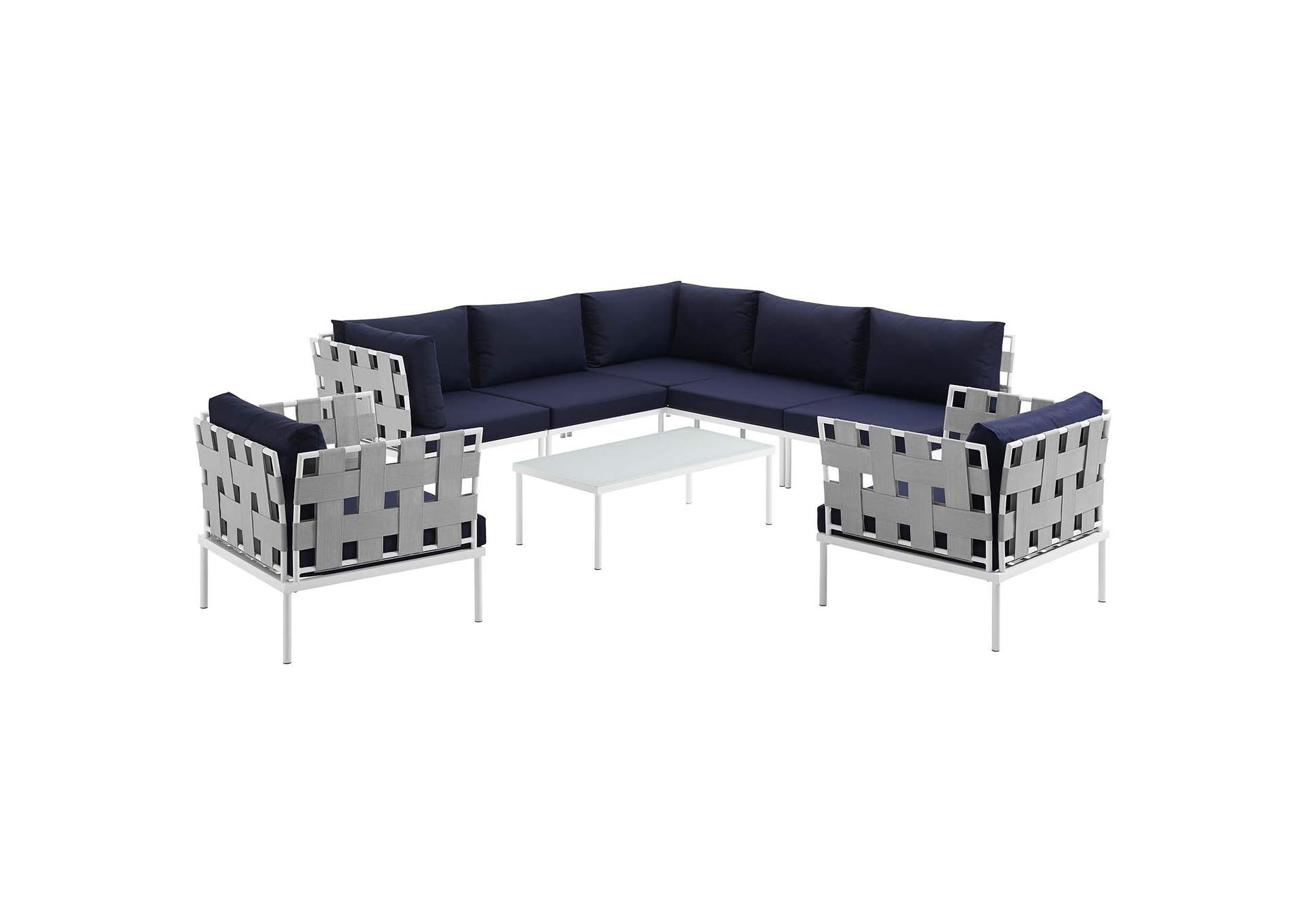 White Navy Harmony 8 Piece Outdoor Patio Aluminum Sectional Sofa Set,Modway