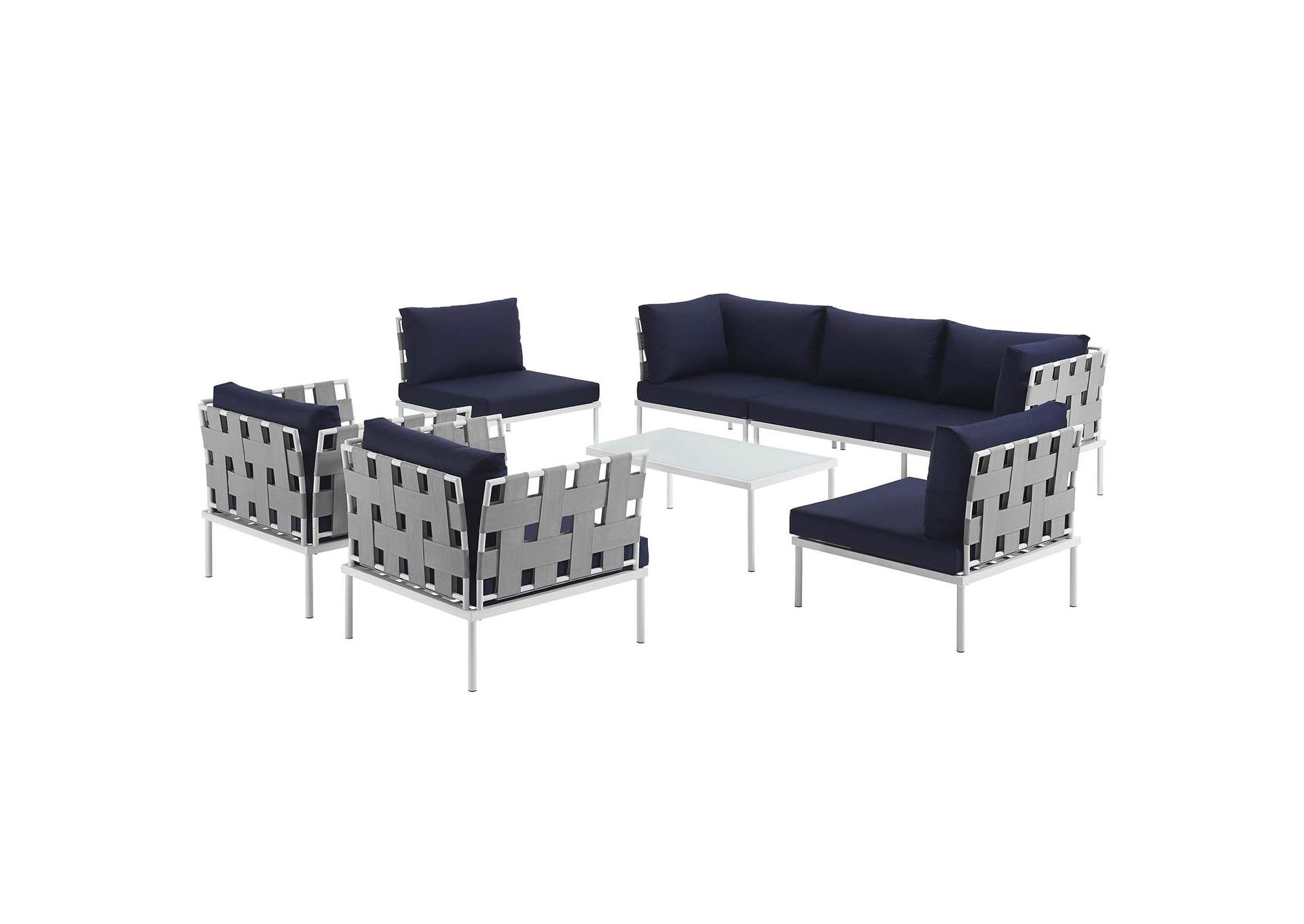 White Navy Harmony 8 Piece Outdoor Patio Aluminum Sectional Sofa Set,Modway