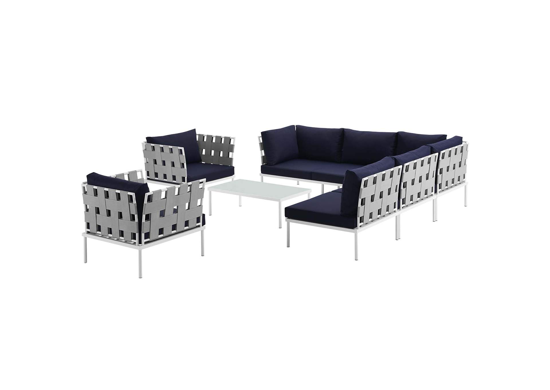 White Navy Harmony 8 Piece Outdoor Patio Aluminum Sectional Sofa Set,Modway