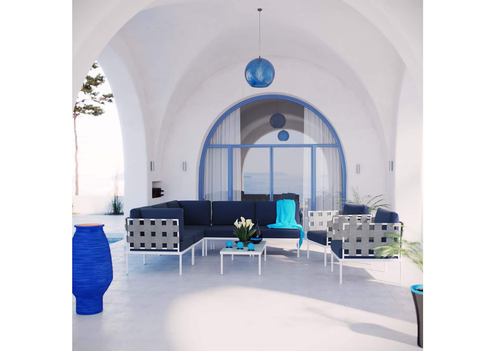 White Navy Harmony 8 Piece Outdoor Patio Aluminum Sectional Sofa Set,Modway