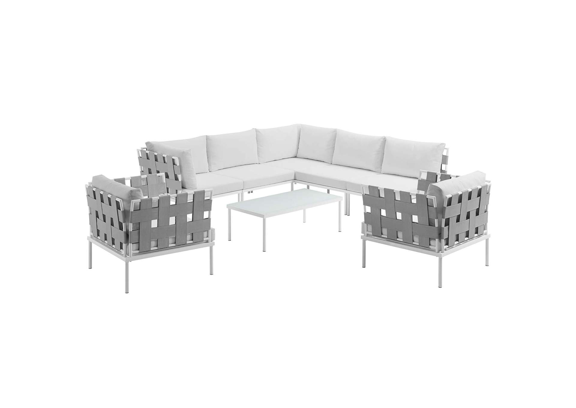 White White Harmony 8 Piece Outdoor Patio Aluminum Sectional Sofa Set,Modway