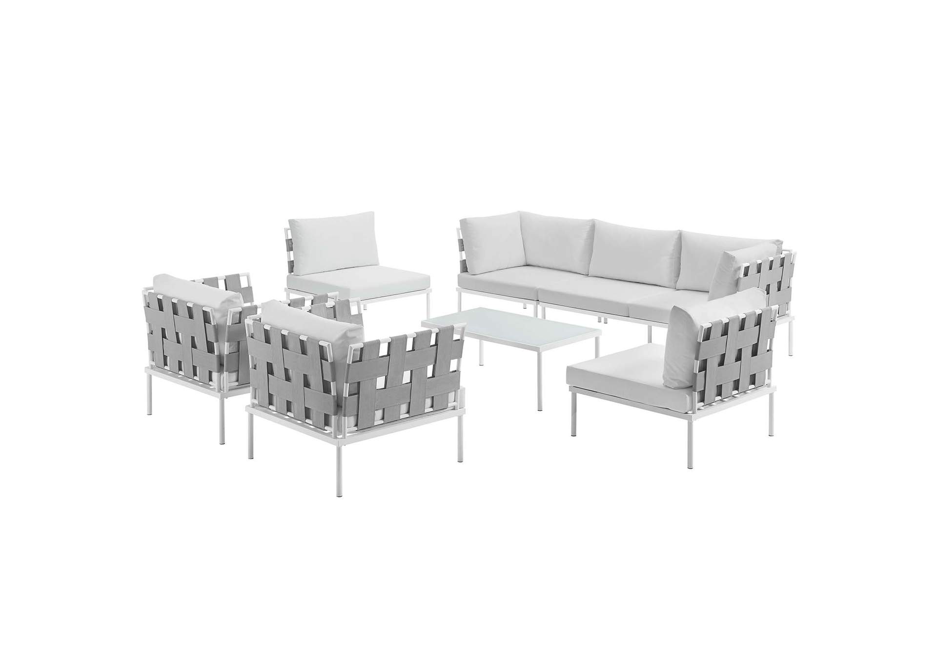 White White Harmony 8 Piece Outdoor Patio Aluminum Sectional Sofa Set,Modway