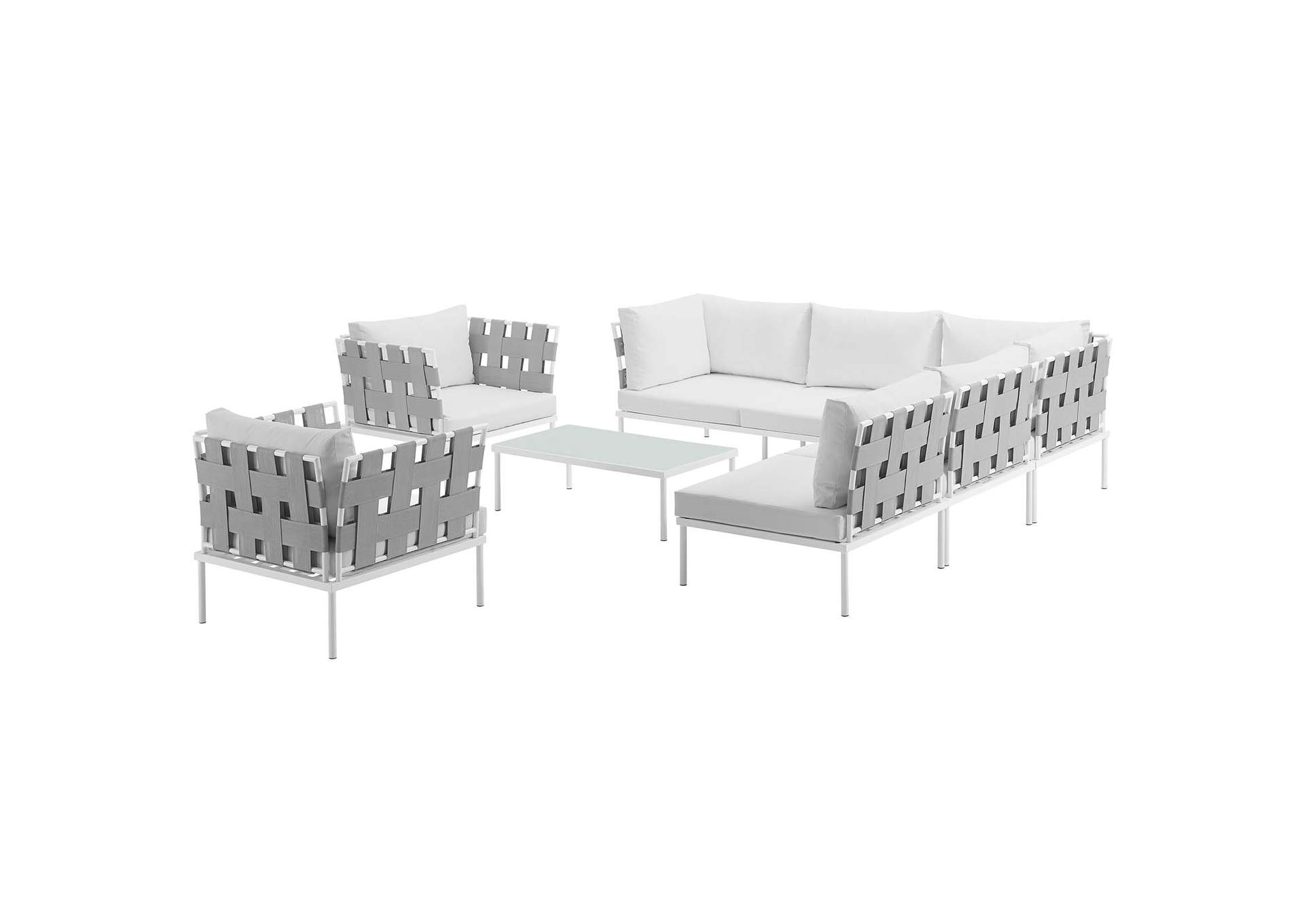 White White Harmony 8 Piece Outdoor Patio Aluminum Sectional Sofa Set,Modway