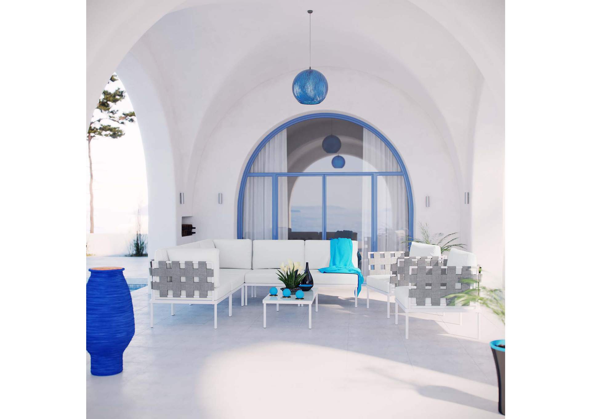 White White Harmony 8 Piece Outdoor Patio Aluminum Sectional Sofa Set,Modway