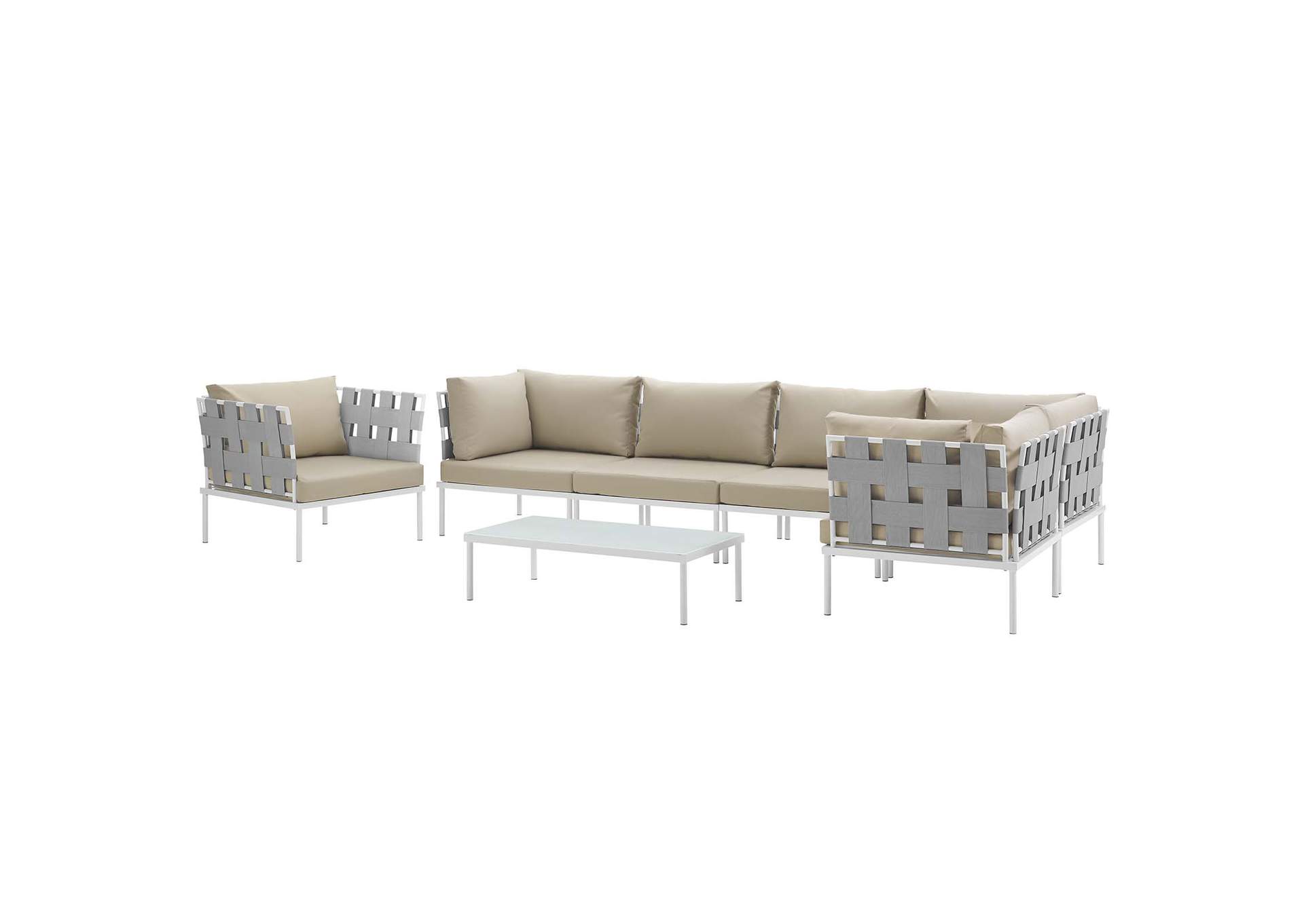 White Beige Harmony 7 Piece Outdoor Patio Aluminum Sectional Sofa Set,Modway