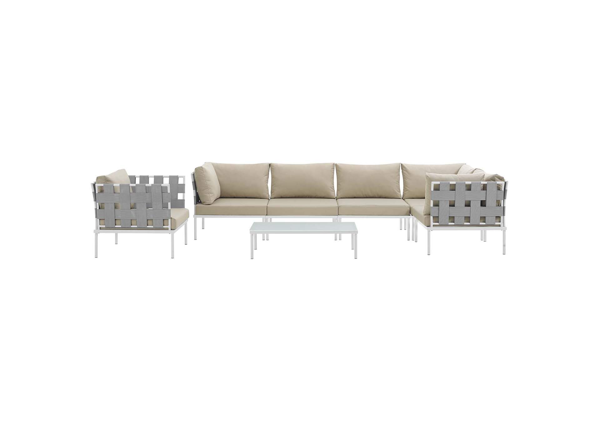 White Beige Harmony 7 Piece Outdoor Patio Aluminum Sectional Sofa Set,Modway