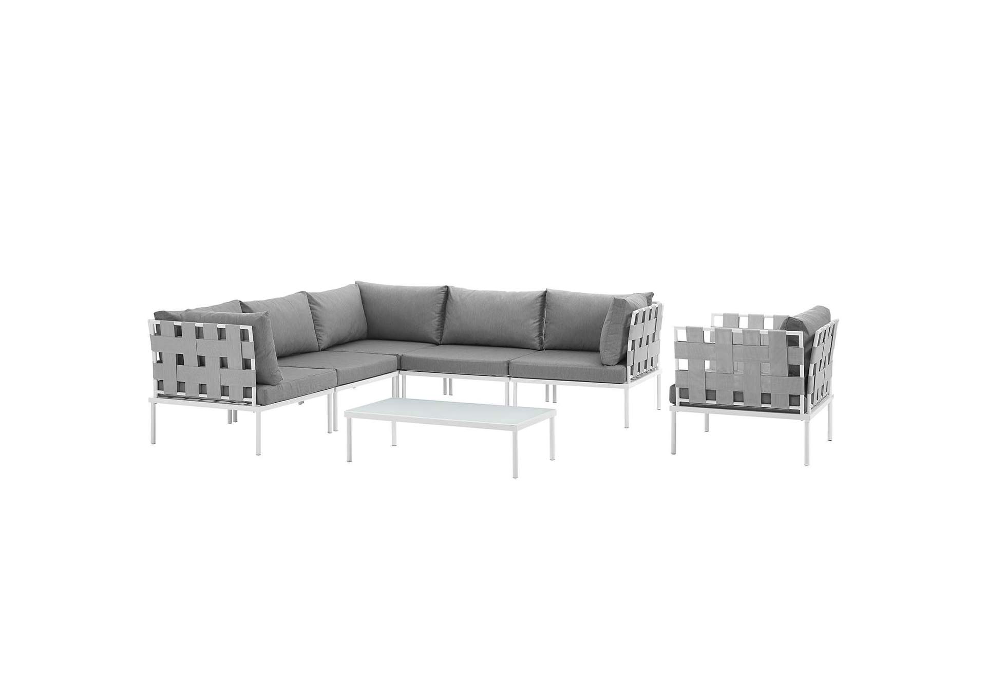 White Gray Harmony 7 Piece Outdoor Patio Aluminum Sectional Sofa Set,Modway