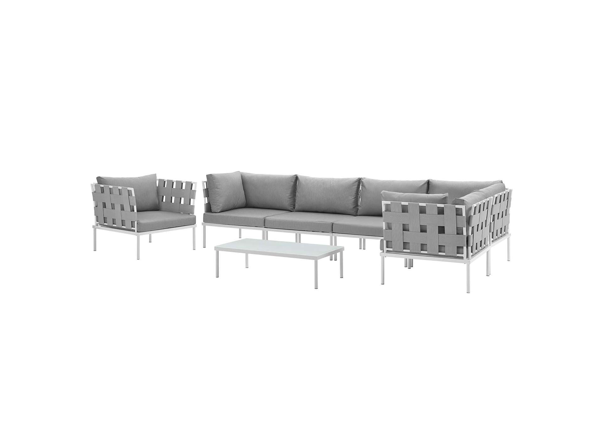 White Gray Harmony 7 Piece Outdoor Patio Aluminum Sectional Sofa Set,Modway