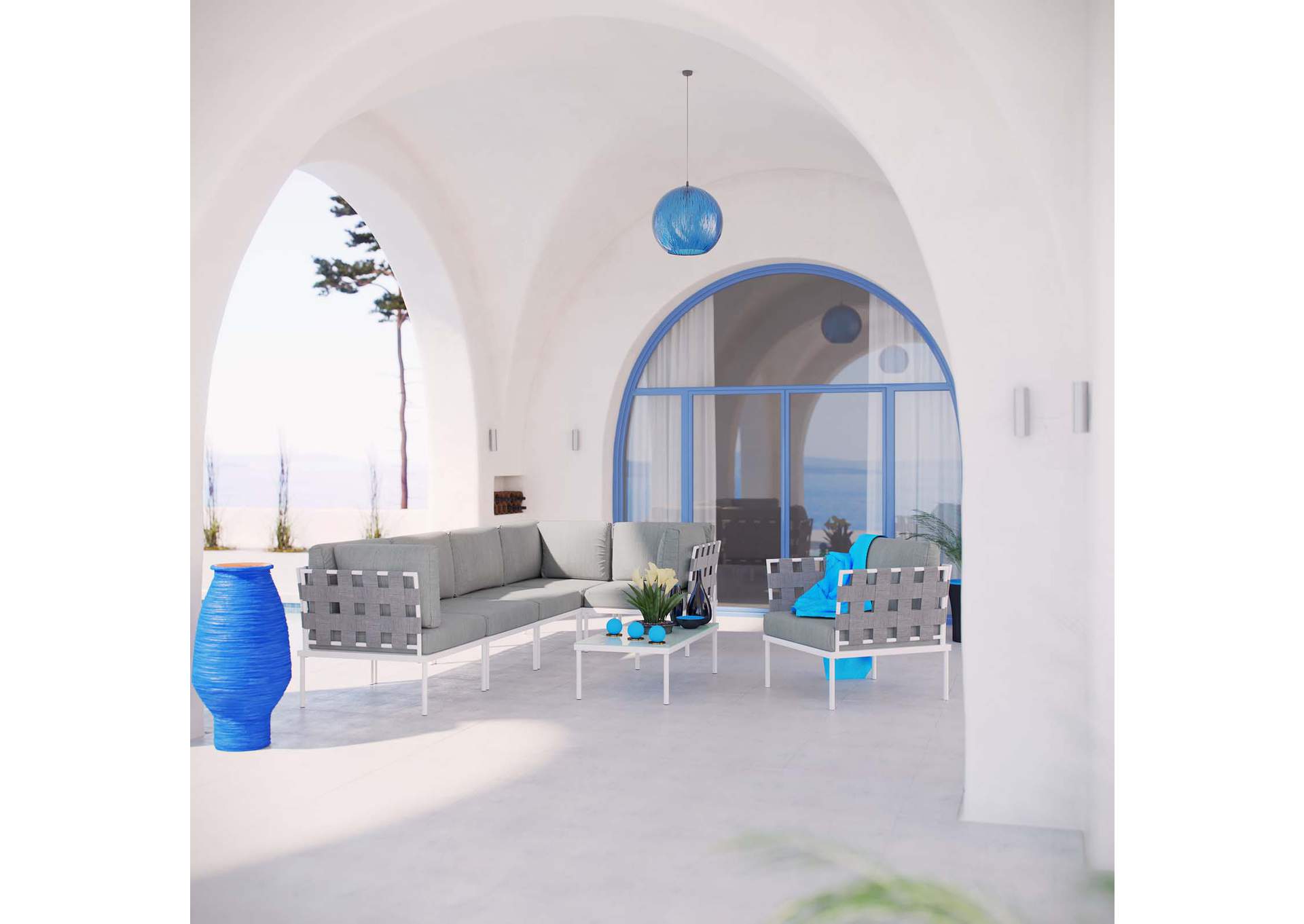 White Gray Harmony 7 Piece Outdoor Patio Aluminum Sectional Sofa Set,Modway