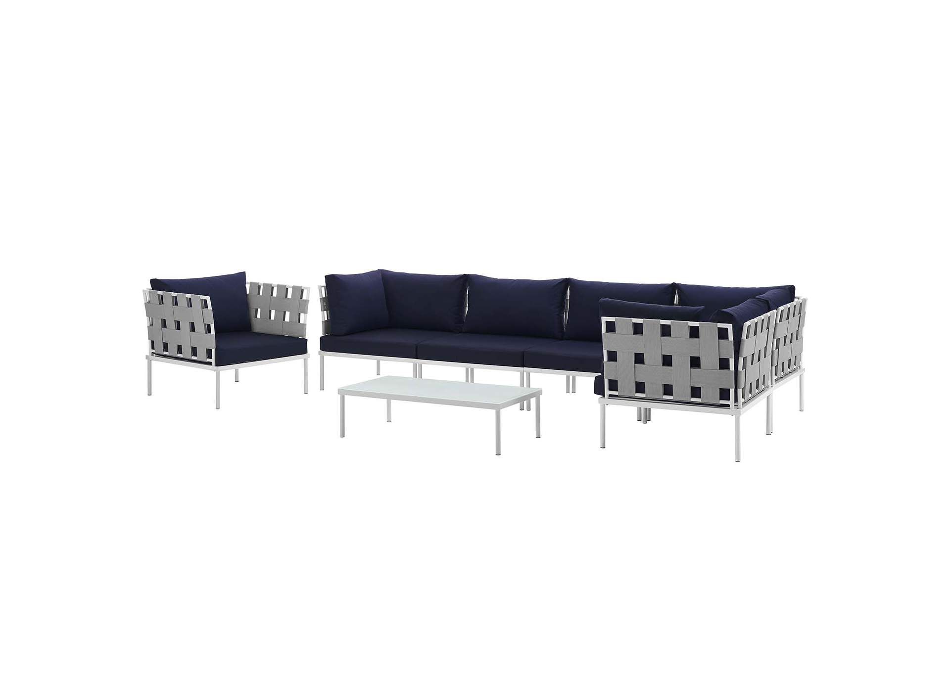 White Navy Harmony 7 Piece Outdoor Patio Aluminum Sectional Sofa Set,Modway