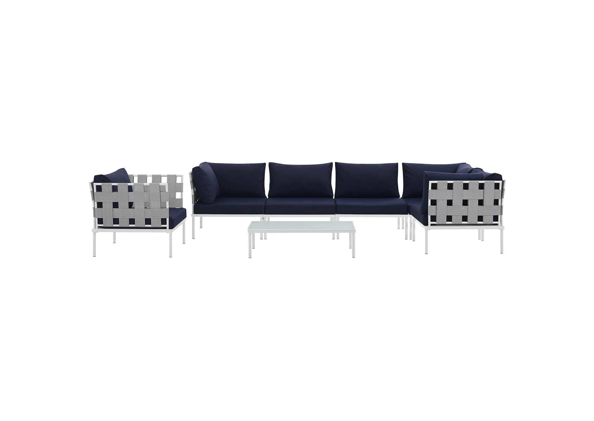 White Navy Harmony 7 Piece Outdoor Patio Aluminum Sectional Sofa Set,Modway