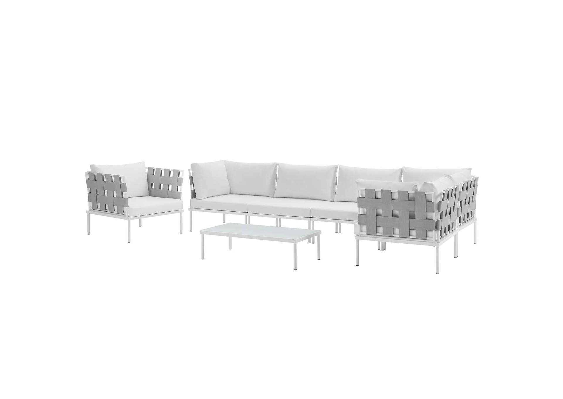 White White Harmony 7 Piece Outdoor Patio Aluminum Sectional Sofa Set,Modway