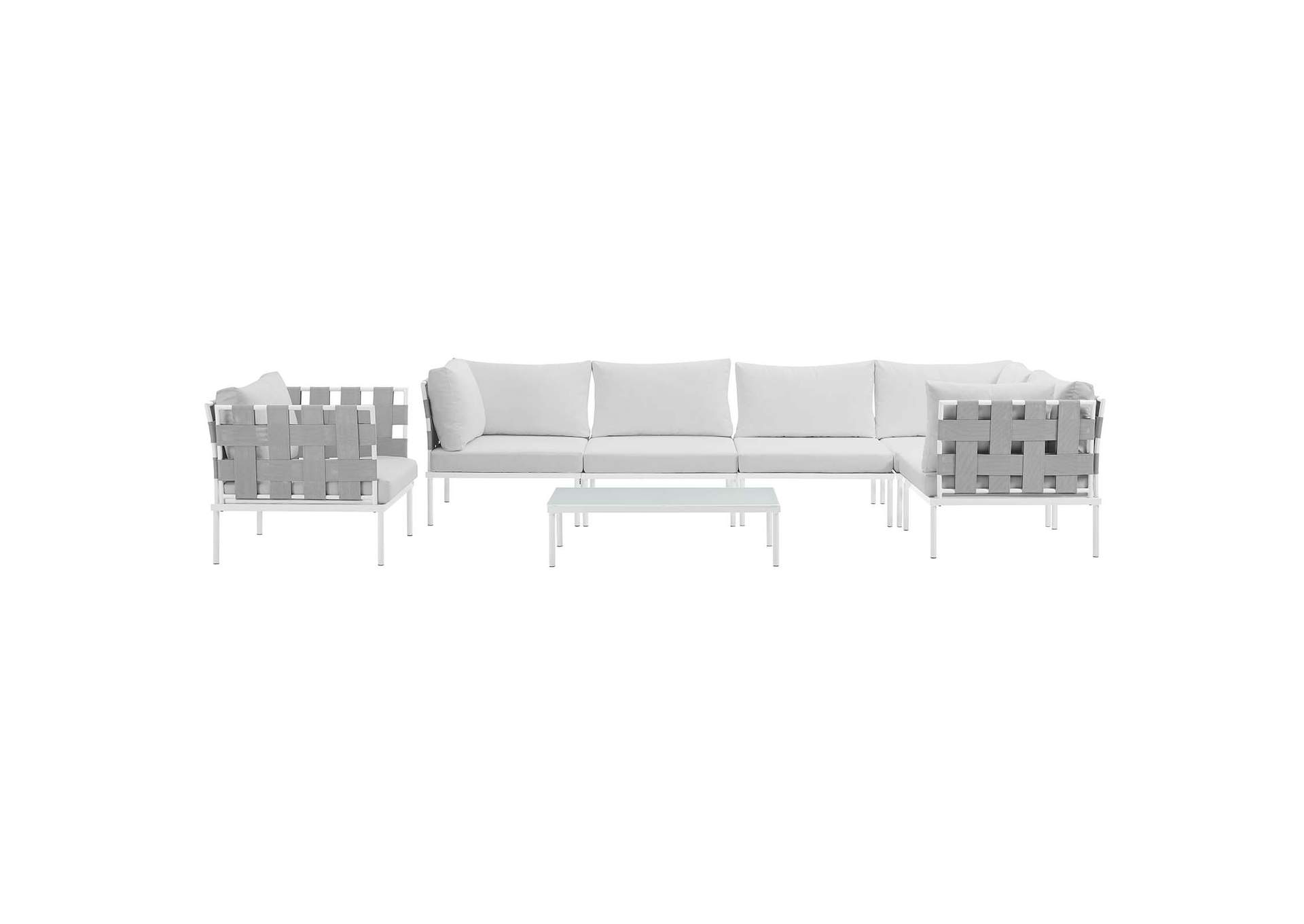 White White Harmony 7 Piece Outdoor Patio Aluminum Sectional Sofa Set,Modway
