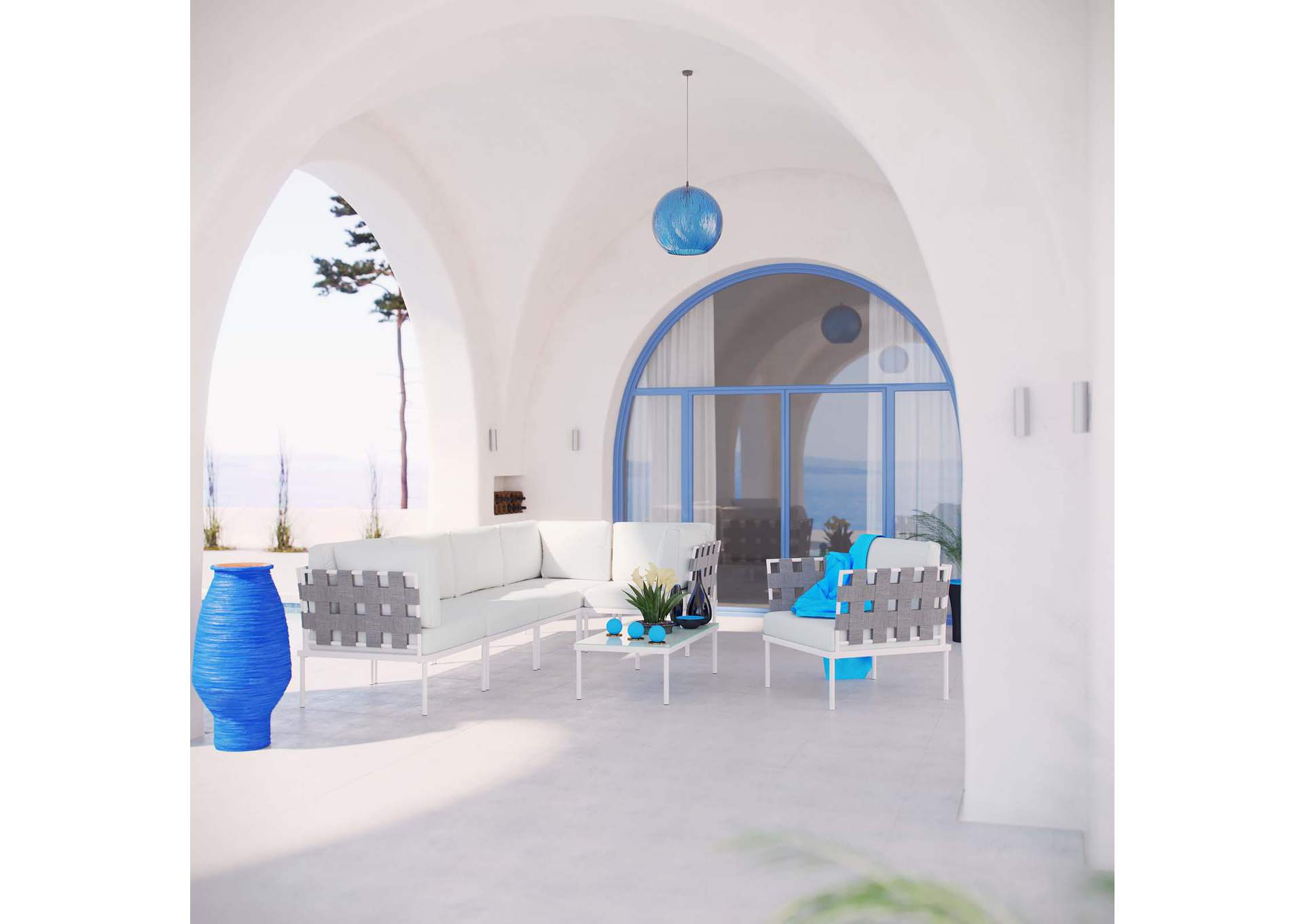 White White Harmony 7 Piece Outdoor Patio Aluminum Sectional Sofa Set,Modway