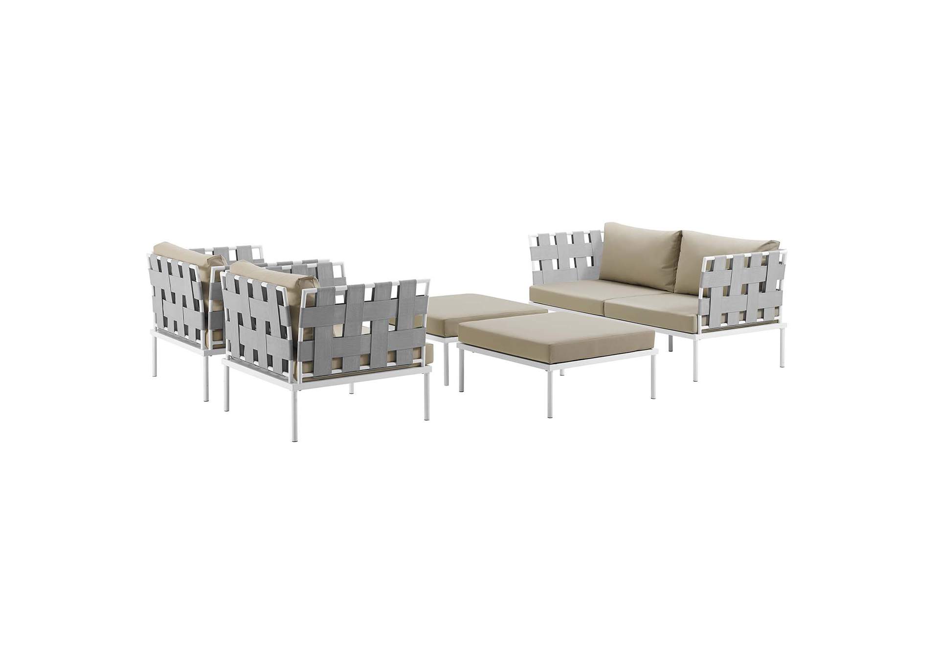 White Beige Harmony 5 Piece Outdoor Patio Aluminum Sectional Sofa Set,Modway